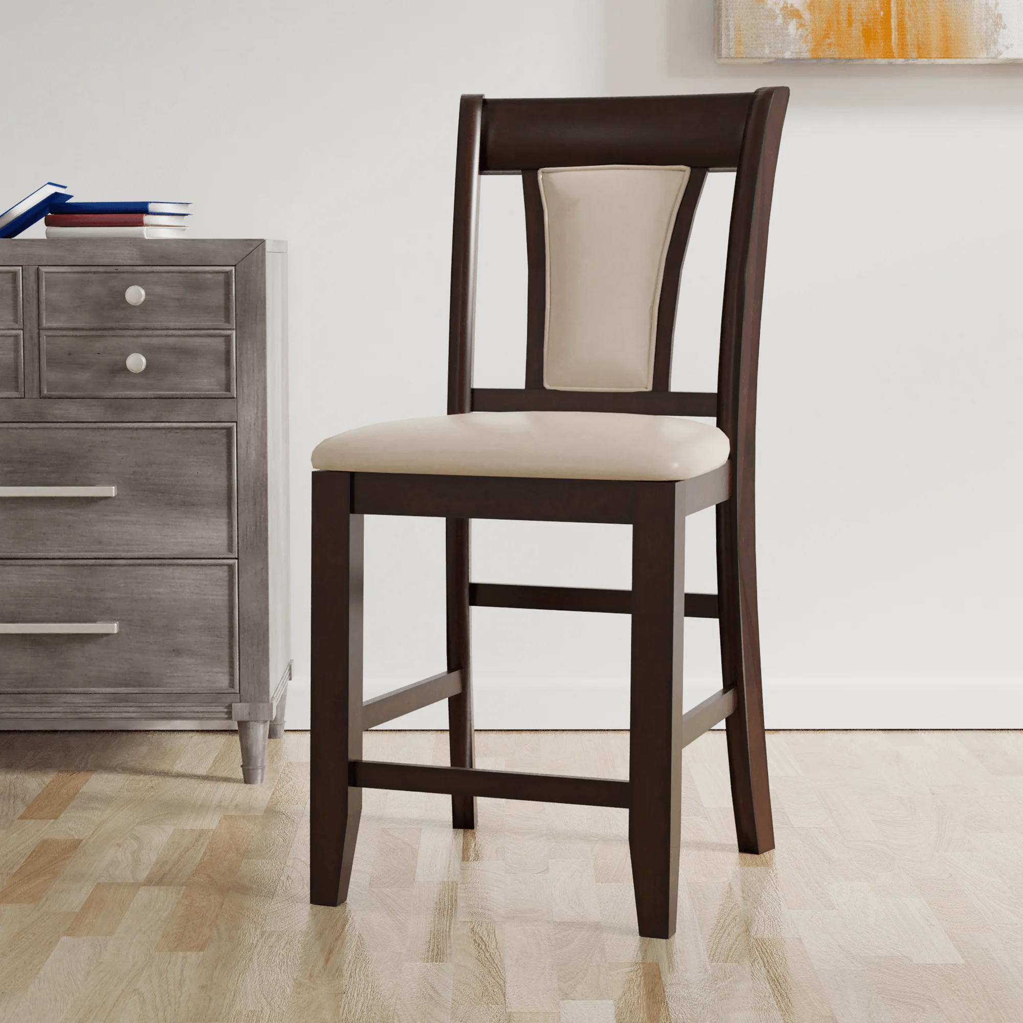 Aulnois Transitional Counter Height Dining Chairs, Ivory, Set of 2 - Image 9