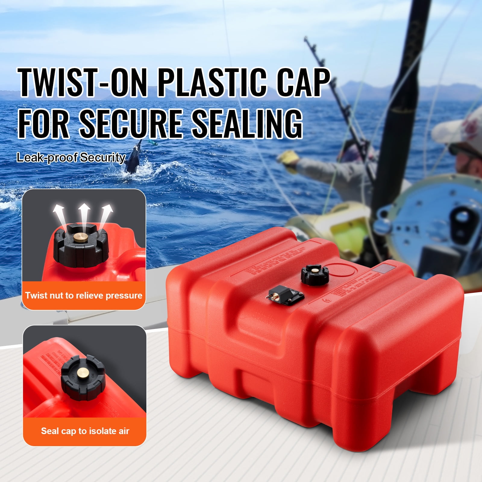 KFFKFF Marine Fuel Tank, 12 Gallon/55L, Portable Boat Fuel Gas Tank for Outboard Engine Boats, Plastic Outboard Marine Boat Fuel Tank with Hose, Easy to Carry for Yacht, Fishing Boat, Deck Boat - Image 2