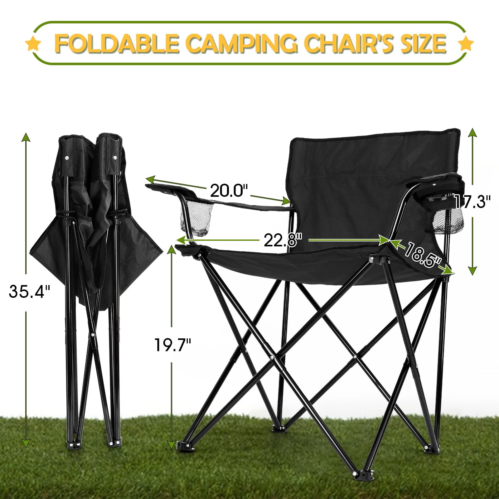 Walchoice Folding Camping Chair Set of 3, Oversized Lawn Chair for Adults, Portable Camp Chairs & Grey Table for Outdoor Fishing Hiking Beach Picnic, Carrying Bag, Black - Image 4