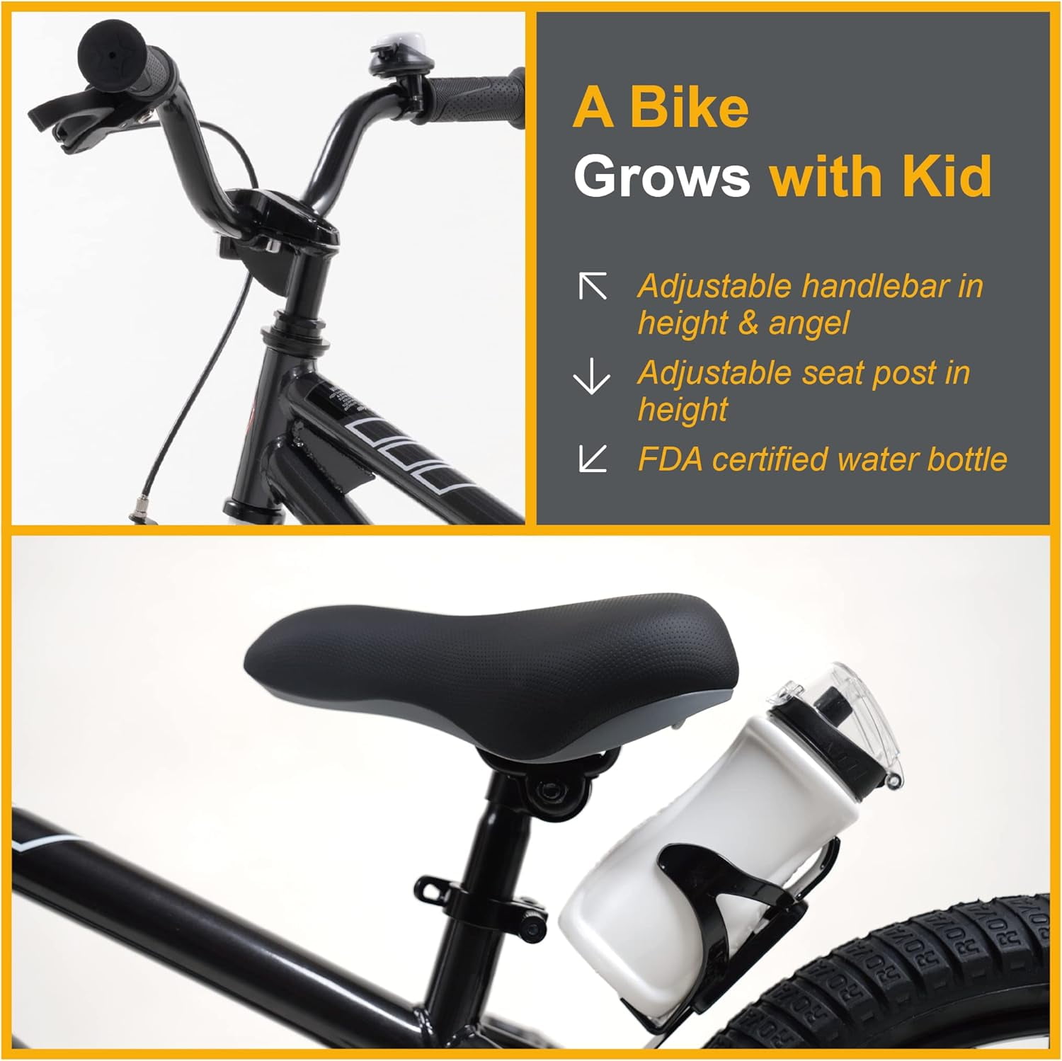 Royalbaby Freestyle 18" Kids Bicycle for Boys Girls, Ages 6-9 Years, Black - Image 8