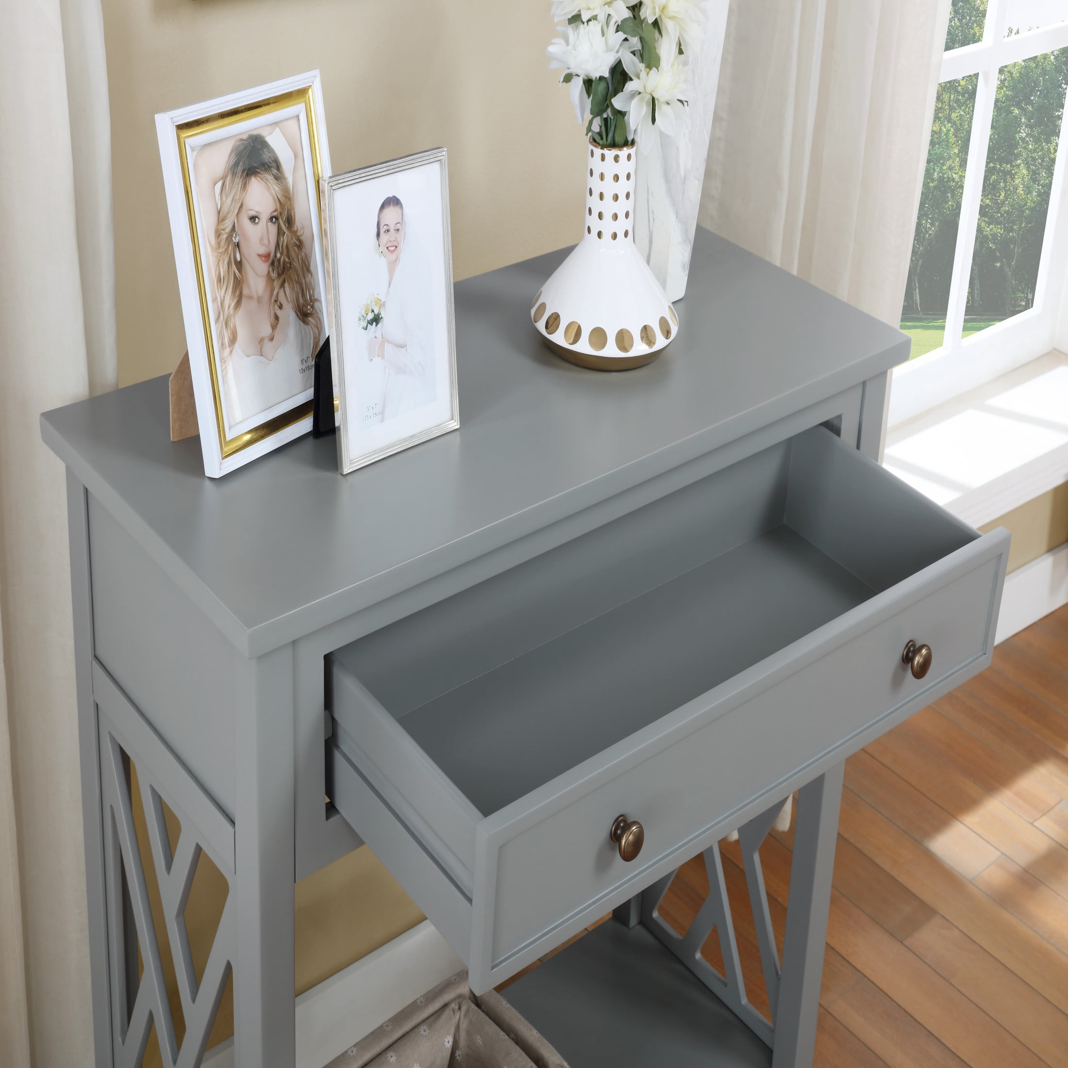 Alaterre Furniture Coventry 32" Wood Console Table with Drawer and Shelf, Gray - Image 8