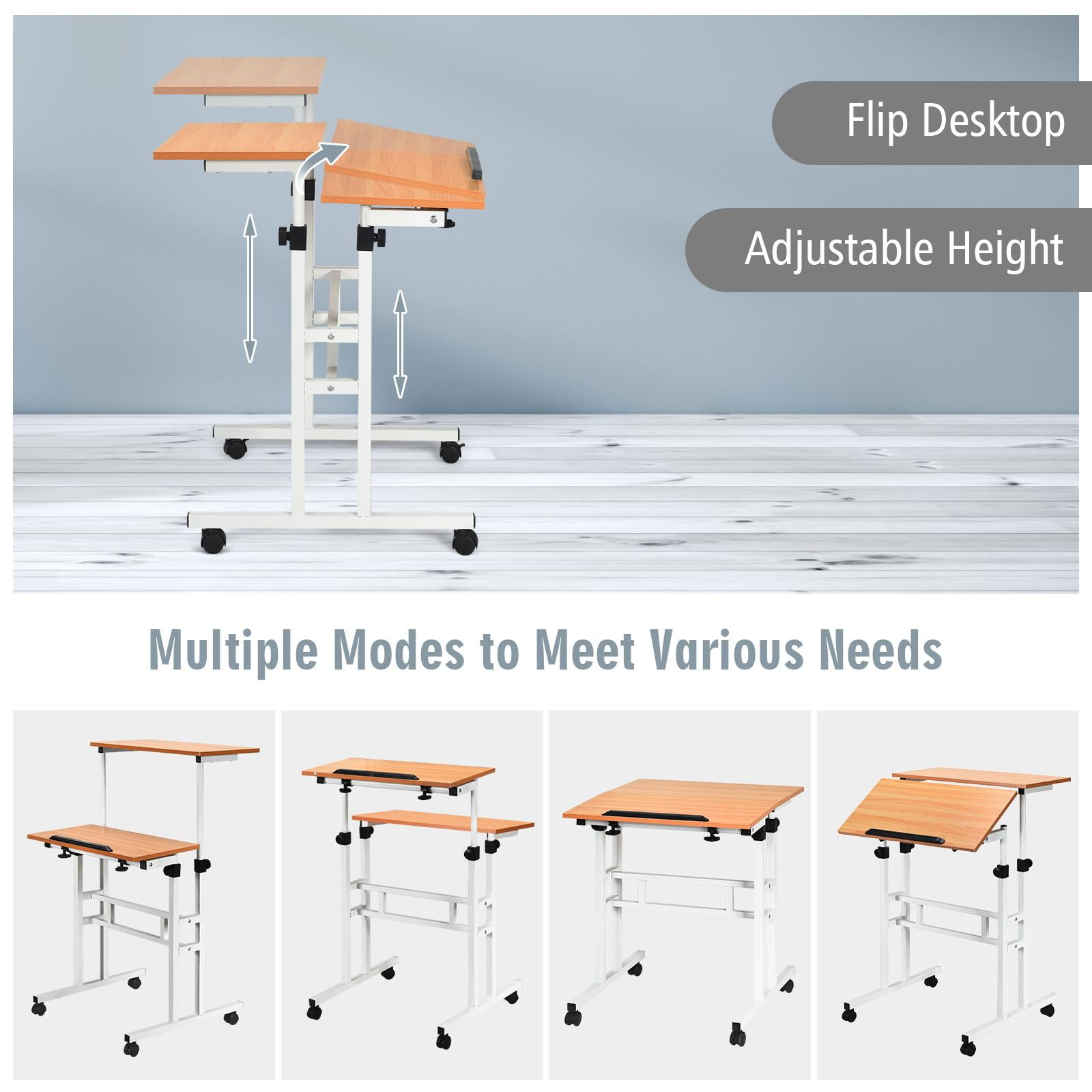 Giantex Mobile Standing Desk, Height Adjustable Stand up Desk w/Lockable Casters for Standing or Sitting, Home Office Computer Workstation - Image 2