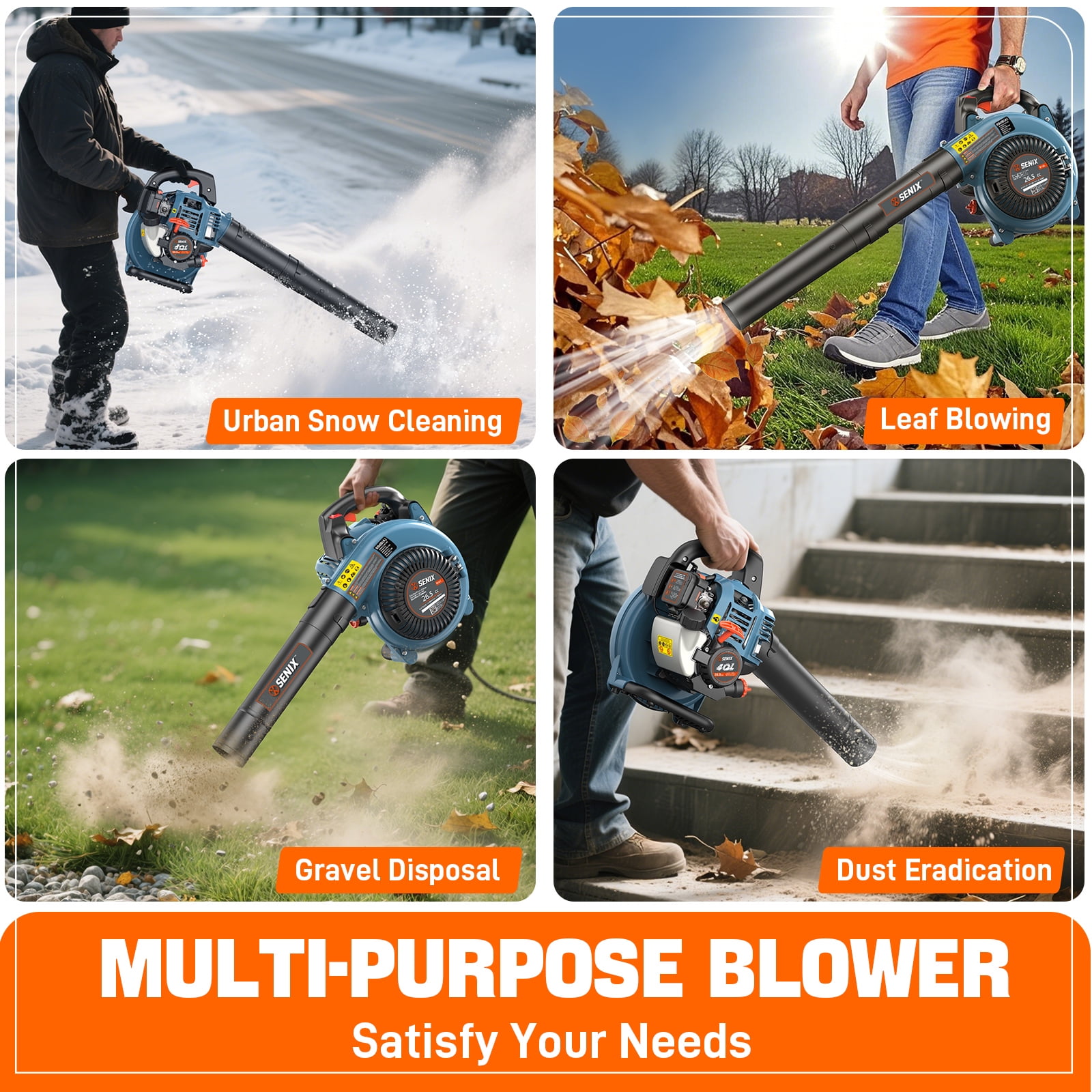 SENIX 4QL 26.5cc 4-Cycle Gas Powered Leaf Blower, 410 CFM/125 MPH, Dual-Grip Handle, Lightweight, BL4QL-L - Image 9