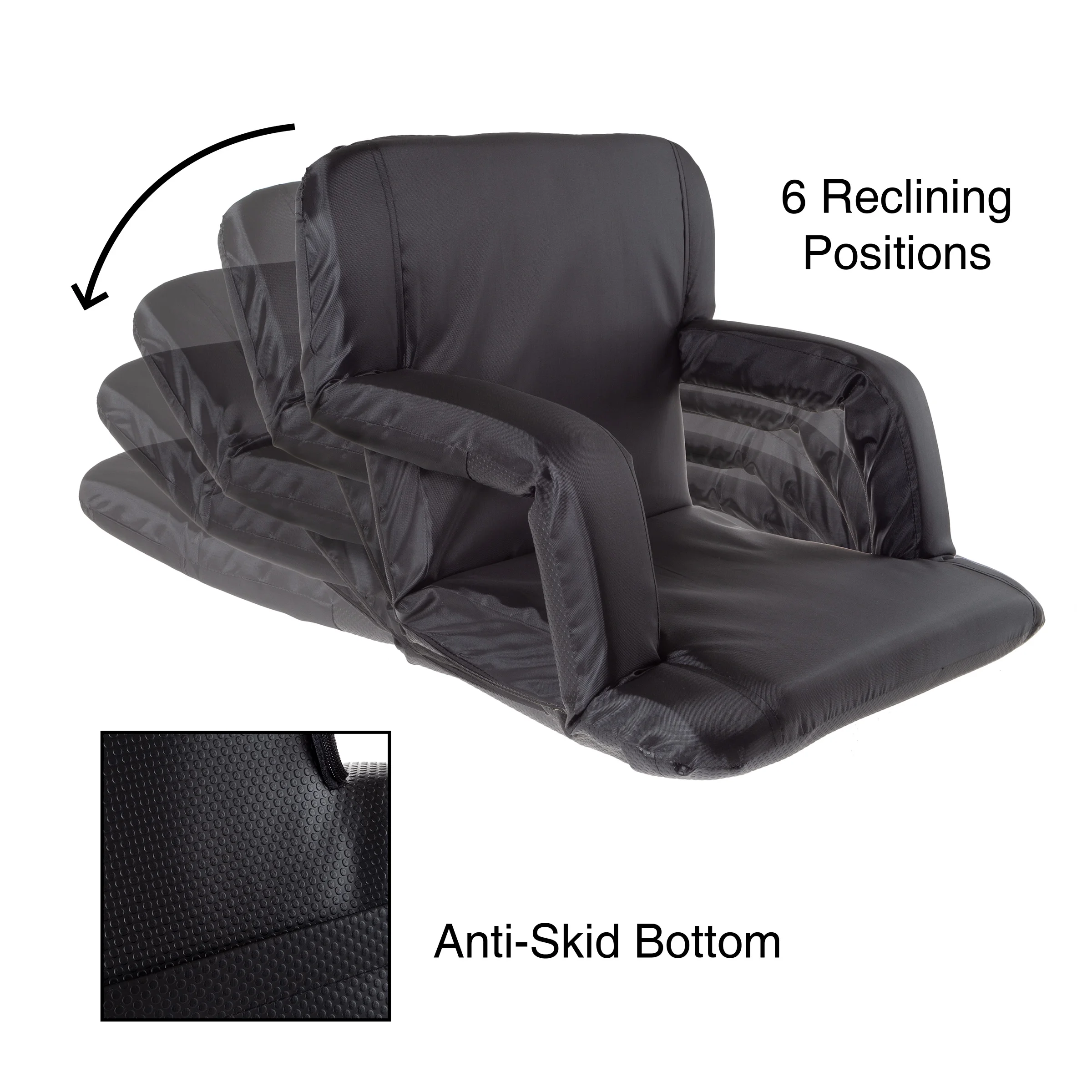 Stadium Seat Chair- Wide Bleacher Cushion with Padded Back Support, Armrests, 6 Reclining Positions and Portable Carry Straps By Home-Complete - Image 2