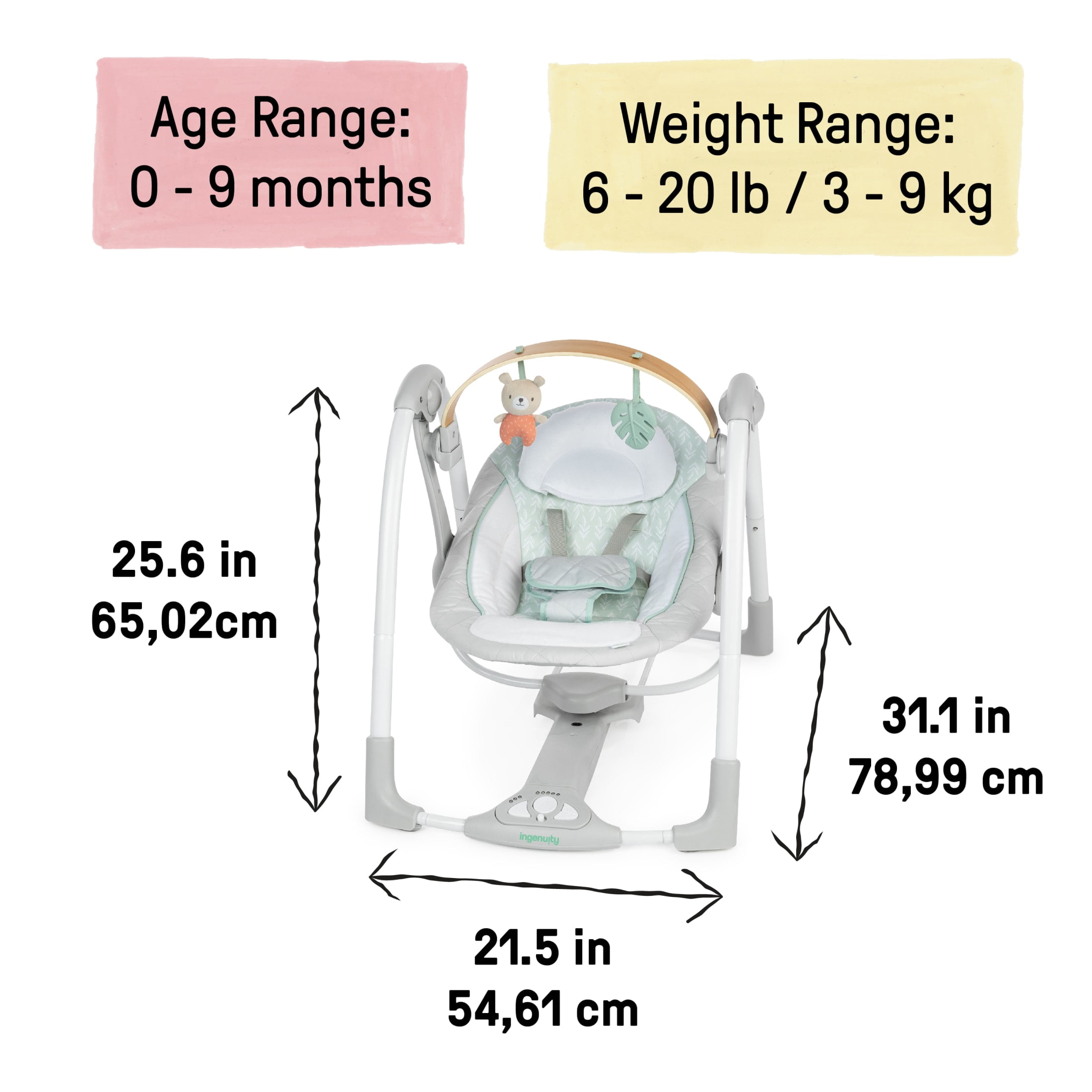 Ingenuity Cozy Spot Swing and Go Portable Swing, Grey, Unisex, Ages 0-9 Months - Image 2
