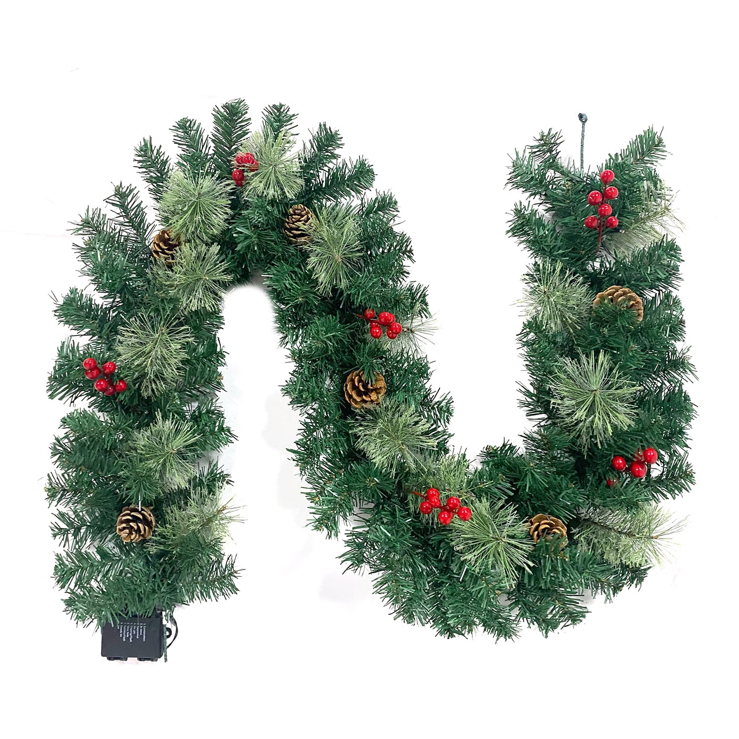 Christmas Garland Pre-Lit Artificial Green with Pine Cones Berry Clusters 40 Lights 6ft for Winter Christmas Indoor Outdoor New Year Xmas Decorations - Image 5