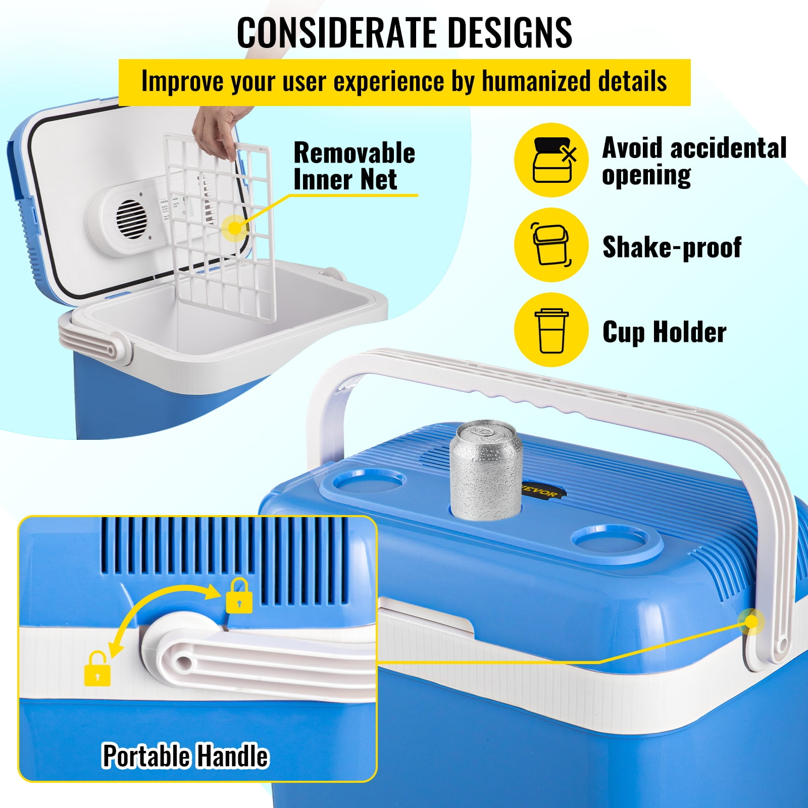 VEVOR Electric Cooler and Warmer, 34 Quart Portable Thermoelectric Fridge, Plug in Refrigerator with Collapsible Handle, 110V AC Home Power Cord & 12V Car Adapter for Camping Travel & Picnics - Image 6