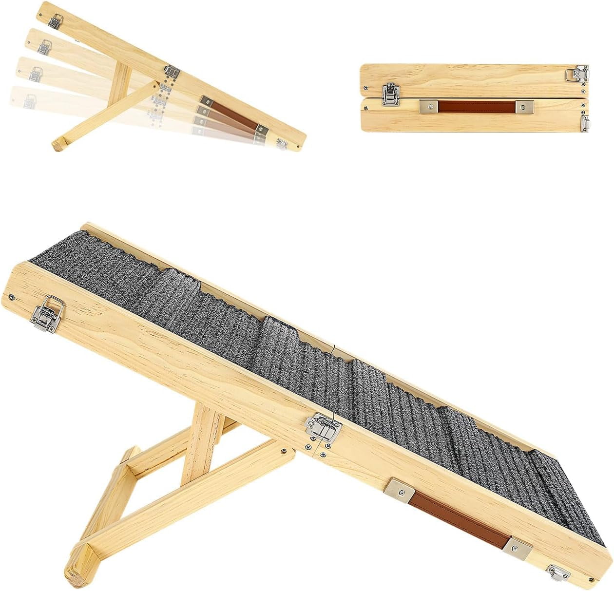 Pawaboo Foldable Dog Ramp for Couch, Portable Wooden Pet Ramp, 4 Adjustable Height from 7.9" to 17.7", Stable Pet Steps Fit for Small Medium Dogs Cat with Non-Slip Mat, Use for Car Couch Bed Stairs - Image 2