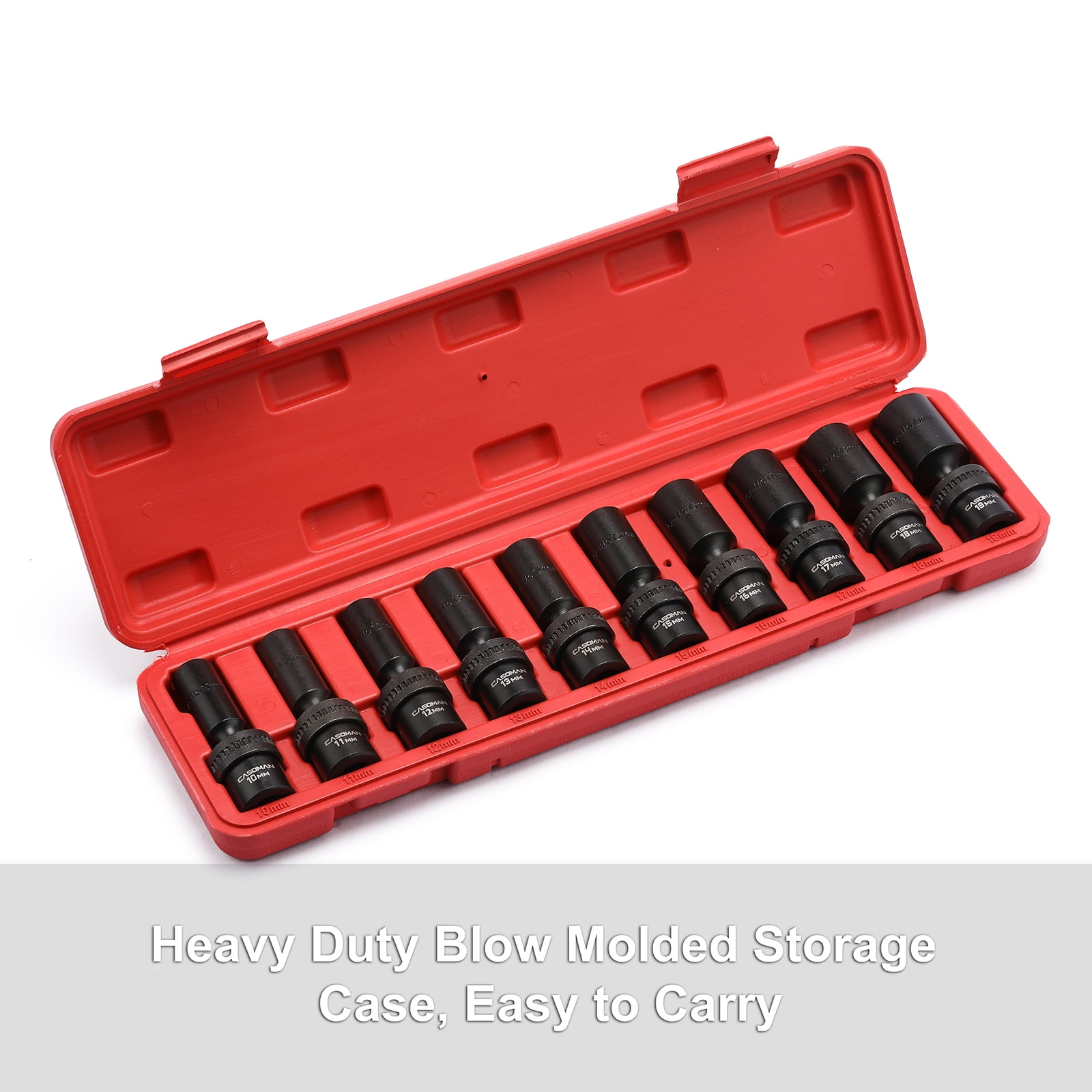 CASOMAN 10 Pcs 3/8" Drive Deep Standard Universal Impact Socket Set, 6 Point, CR-MO, Metric, 10-19mm - Image 8