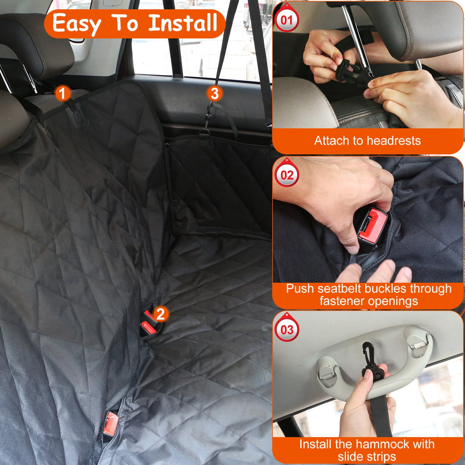 48.6x82.3in Dog Car Seat Cover Moclever Water Resistant Scratchproof Pet Car Rear Protector Mat Pet Back Seat Hammock with 2 Door Slide Straps for Car Truck SUV, Black - Image 2