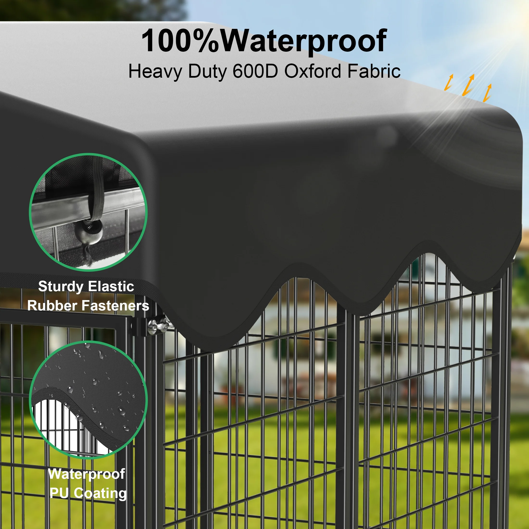 Monasem Dog Kennel with Roof,4.2ft x 4ft x 4.5ft Outdoor Dog Fence with Waterproof UV-Resistant Cover - Image 2