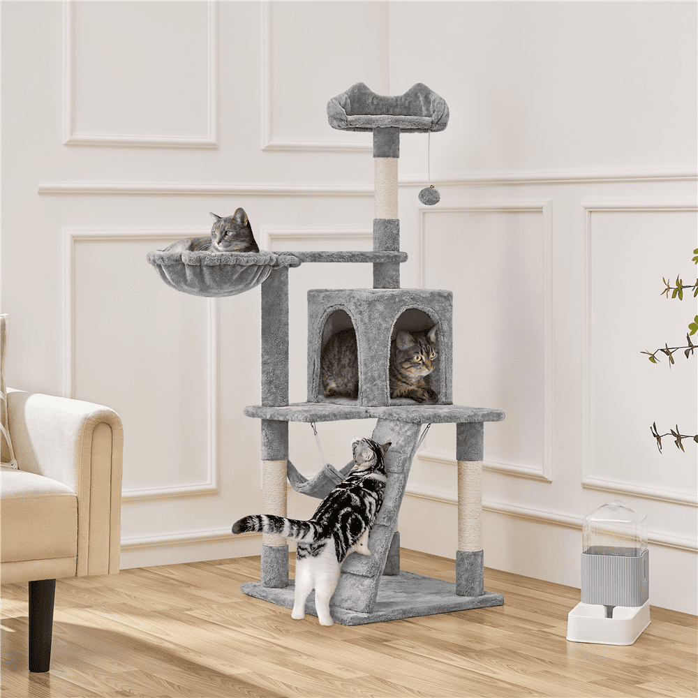 Renwick 54" Multi-level Cat Tree with Condo and Scratching Post, Light Gray - Image 4