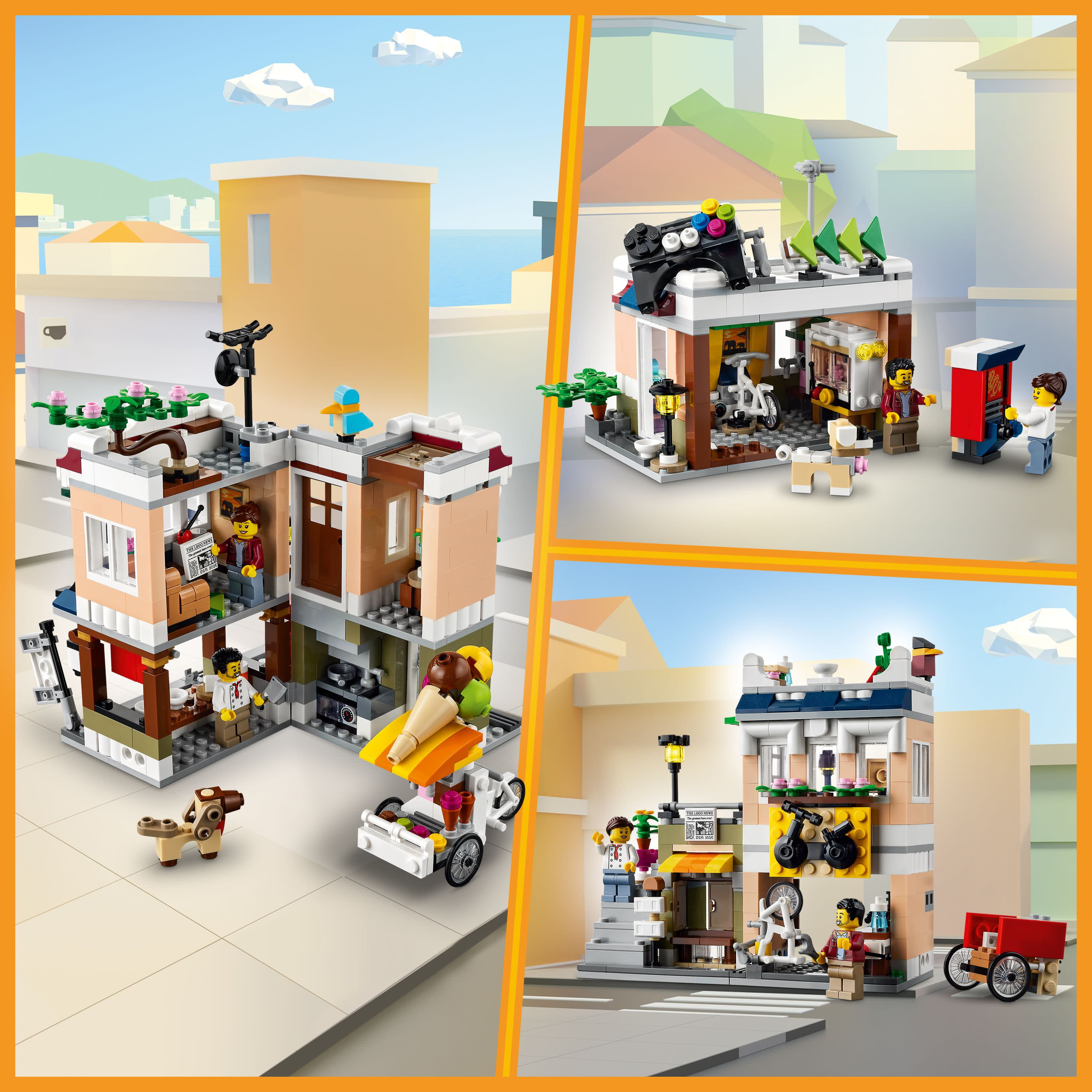 LEGO Creator 3 in 1 Downtown Noodle Shop House, Transforms from Noodle Shop to Bike Shop to Arcade, Modular Building Set, Toy Gift for Kids 8 Years and Up, 31131 - Image 6