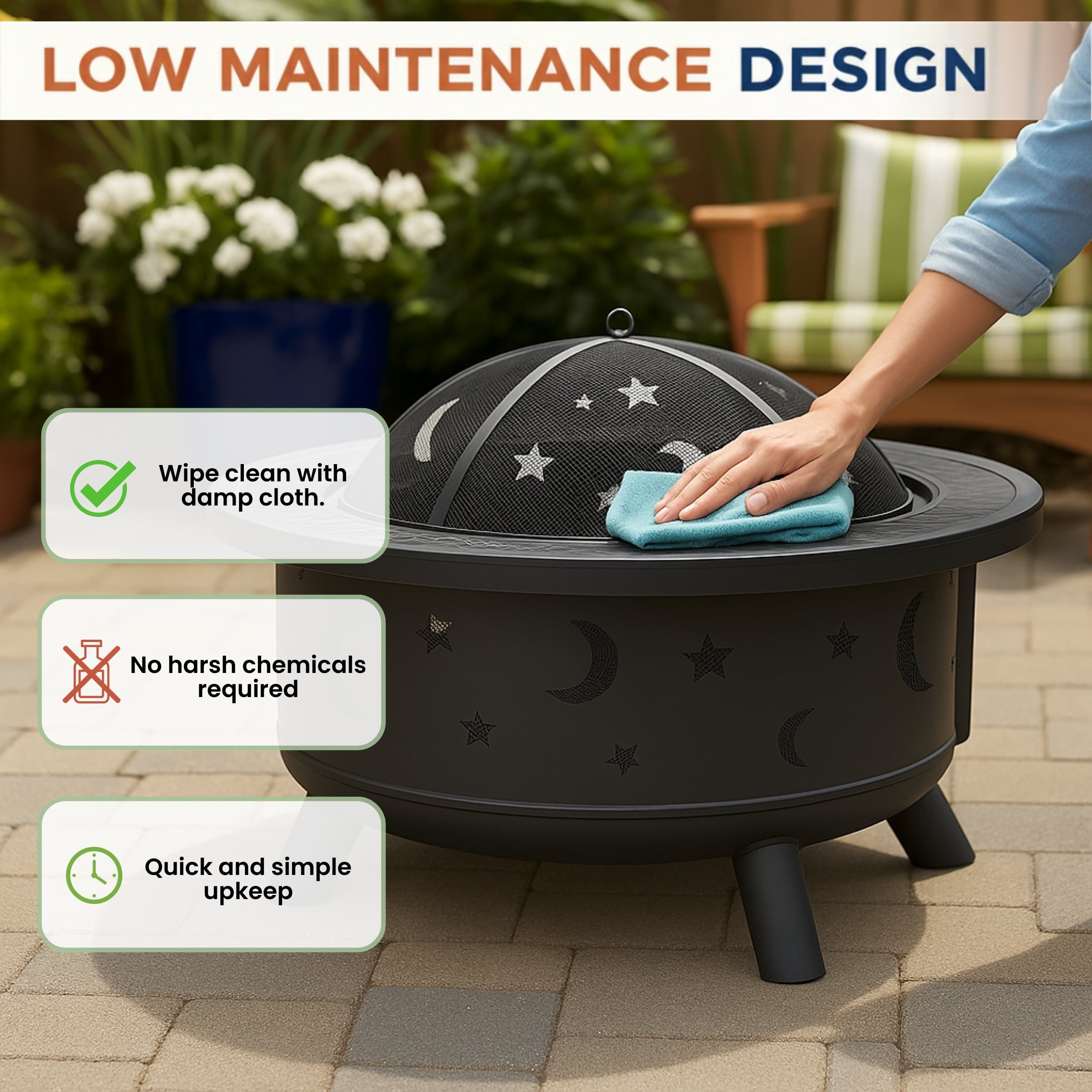 Pure Garden 32-Inch Outdoor Wood Burning Fire Pit with PVC Cover (Black) - Image 6