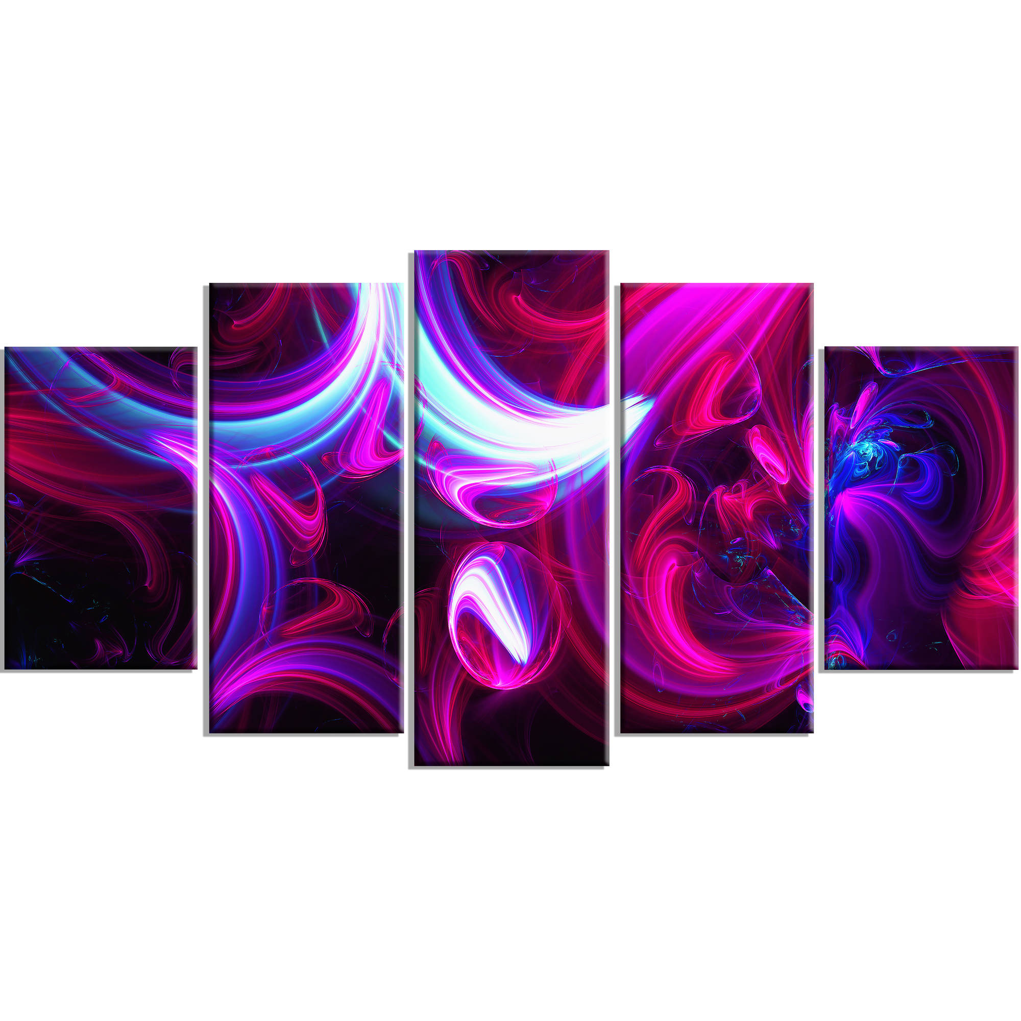 Design Art Purple Haze Abstract Digital Artwork on Canvas, 5 Panels, 60" x 32" - Image 2