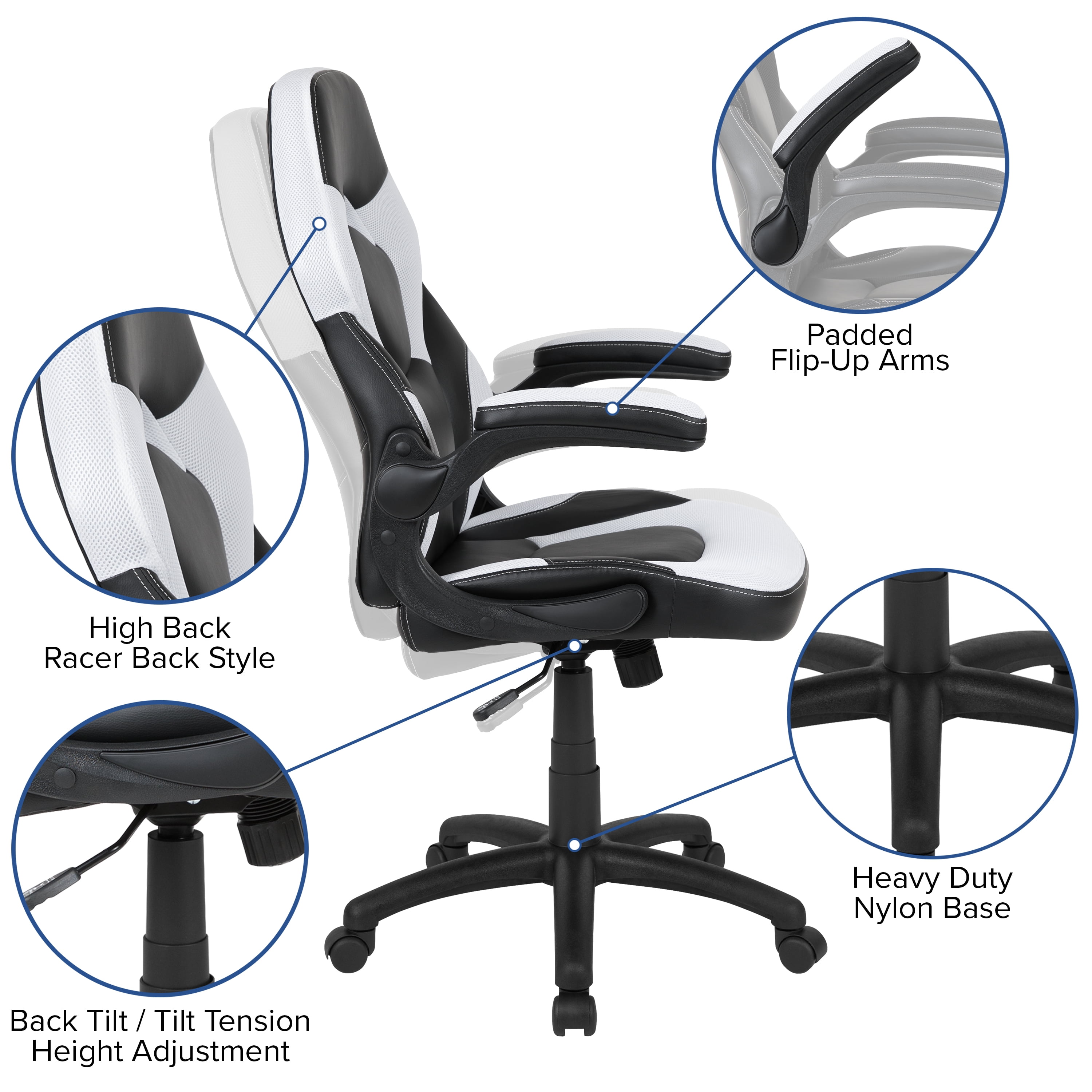 Flash Furniture Optis Black Gaming Desk and White/Black Racing Chair Set with Cup Holder, Headphone Hook, and Monitor/Smartphone Stand - Image 5