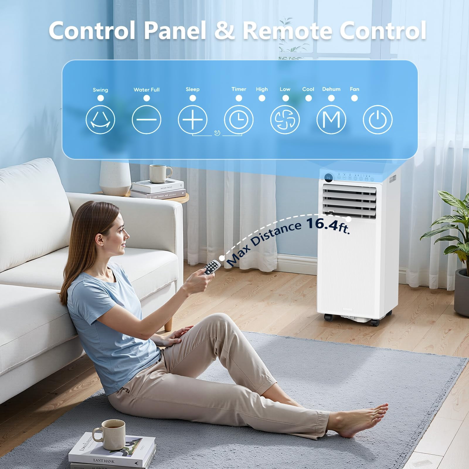 KISSAIR 10,000 BTU Portable Air Conditioner - Ultra Quiet 3-in-1 AC Unit with Dehumidifier & Fan, Cools Rooms Up to 450 Sq.Ft Fast, Includes Remote Control & 24H Timer, Easy Install(White ) - Image 7