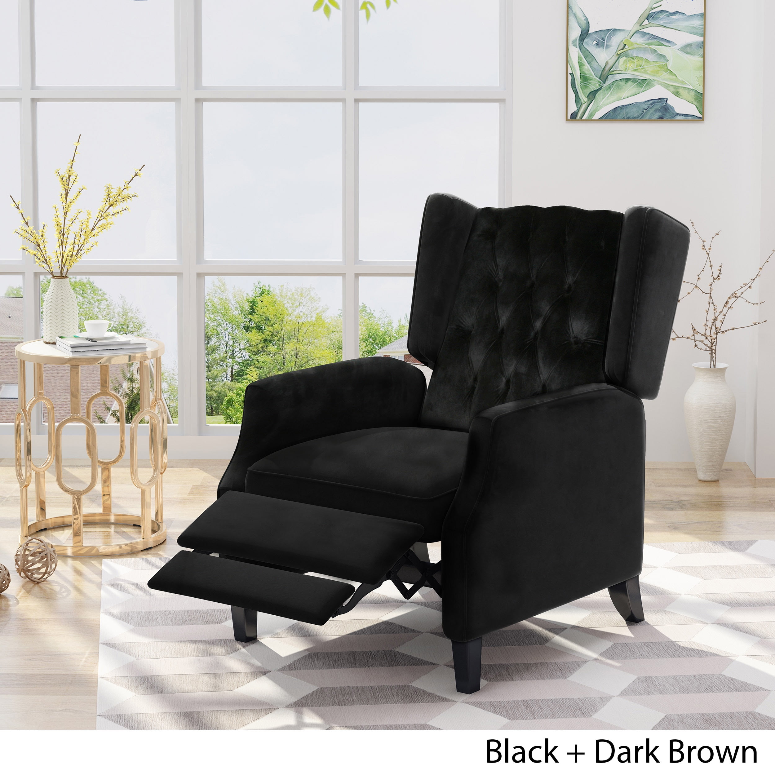 Noble House Zakyiah Standard Velvet Wingback Recliner, Black - Image 5