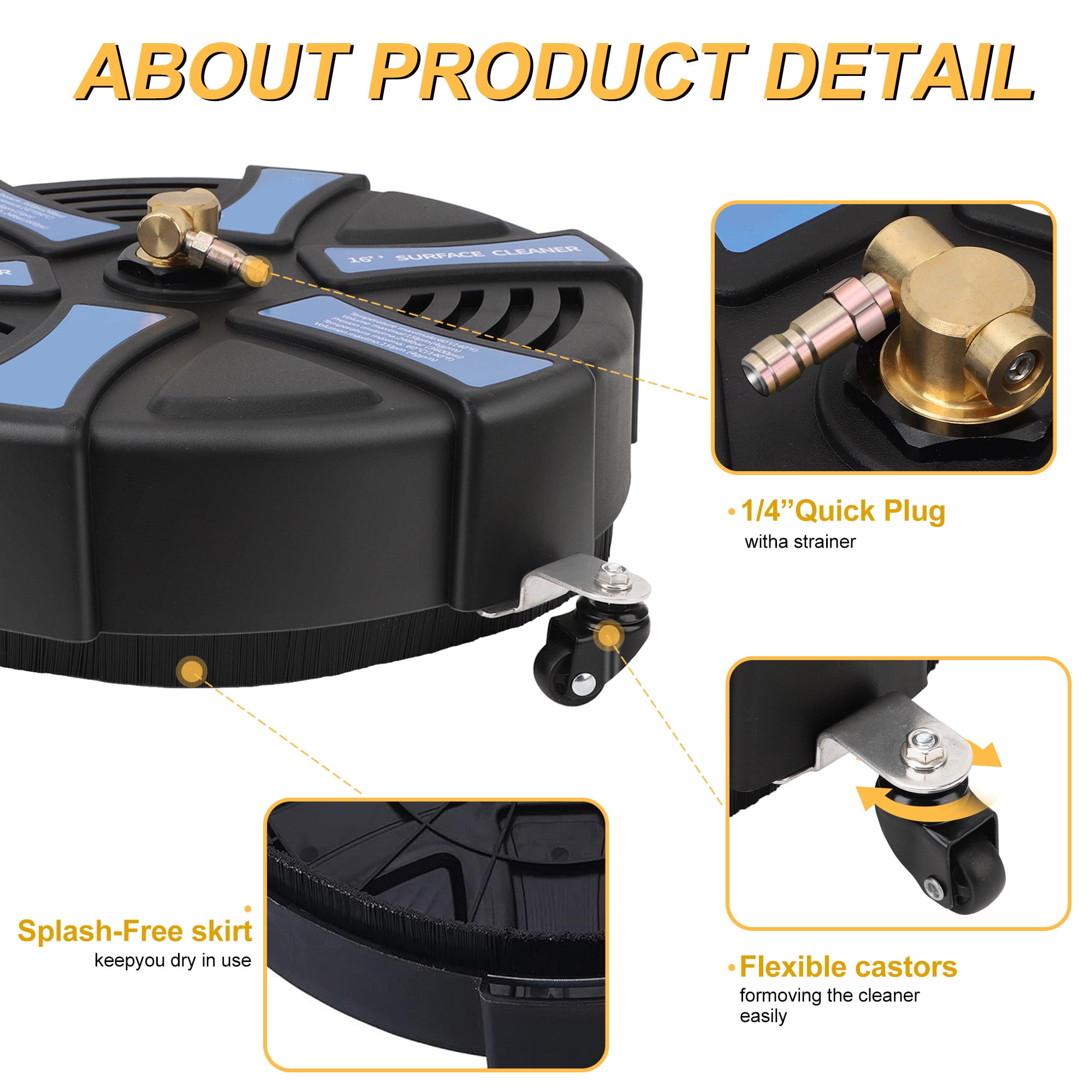 16" Pressure Washer Cleaner, Stainless Steel, 3600 PSI with 1/4 Inch Quick Connector 2 Extension Wands - Image 5