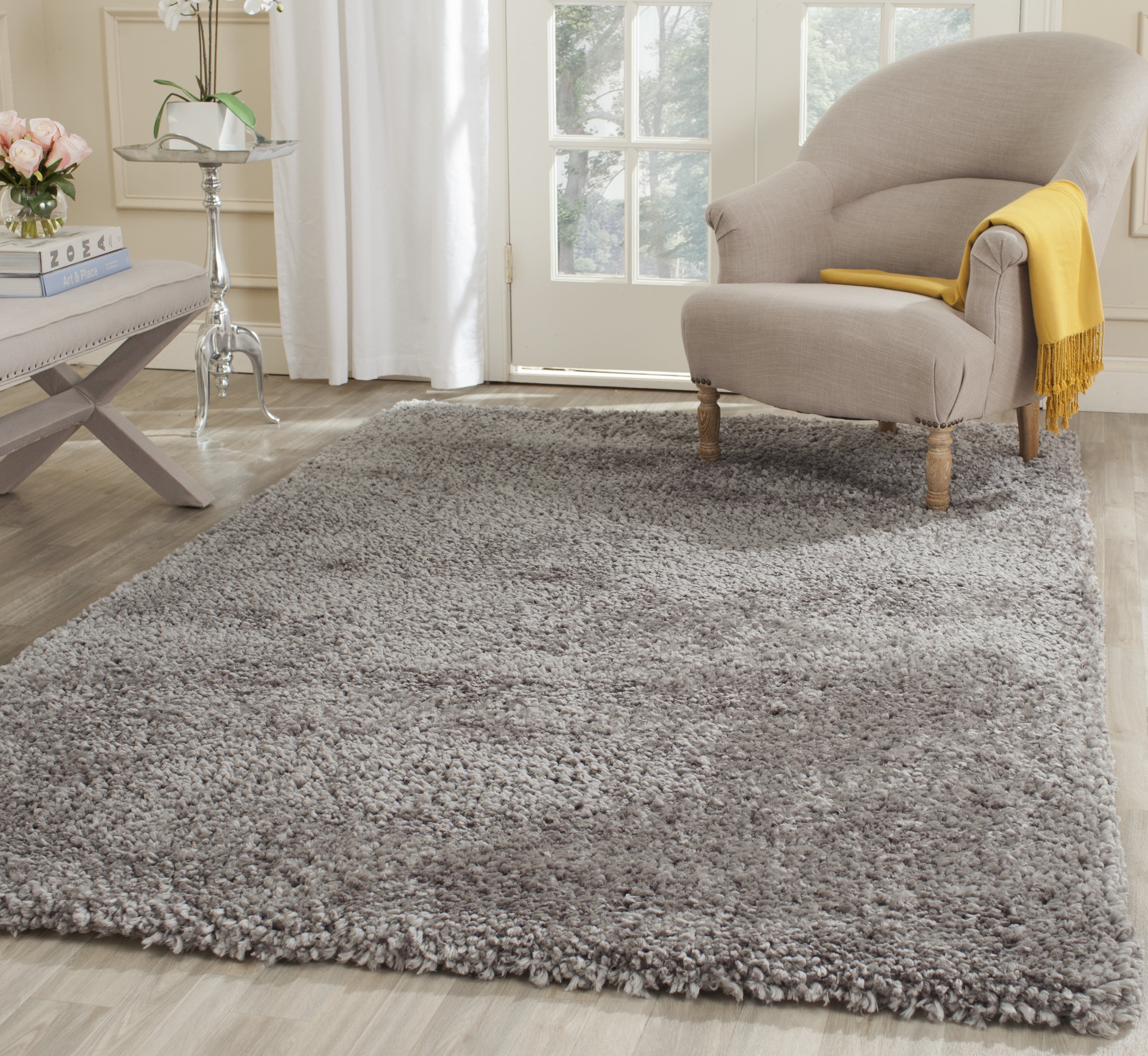SAFAVIEH Popcorn Solid Polyester Shag Area Rug, Silver, 3' x 5' - Image 4