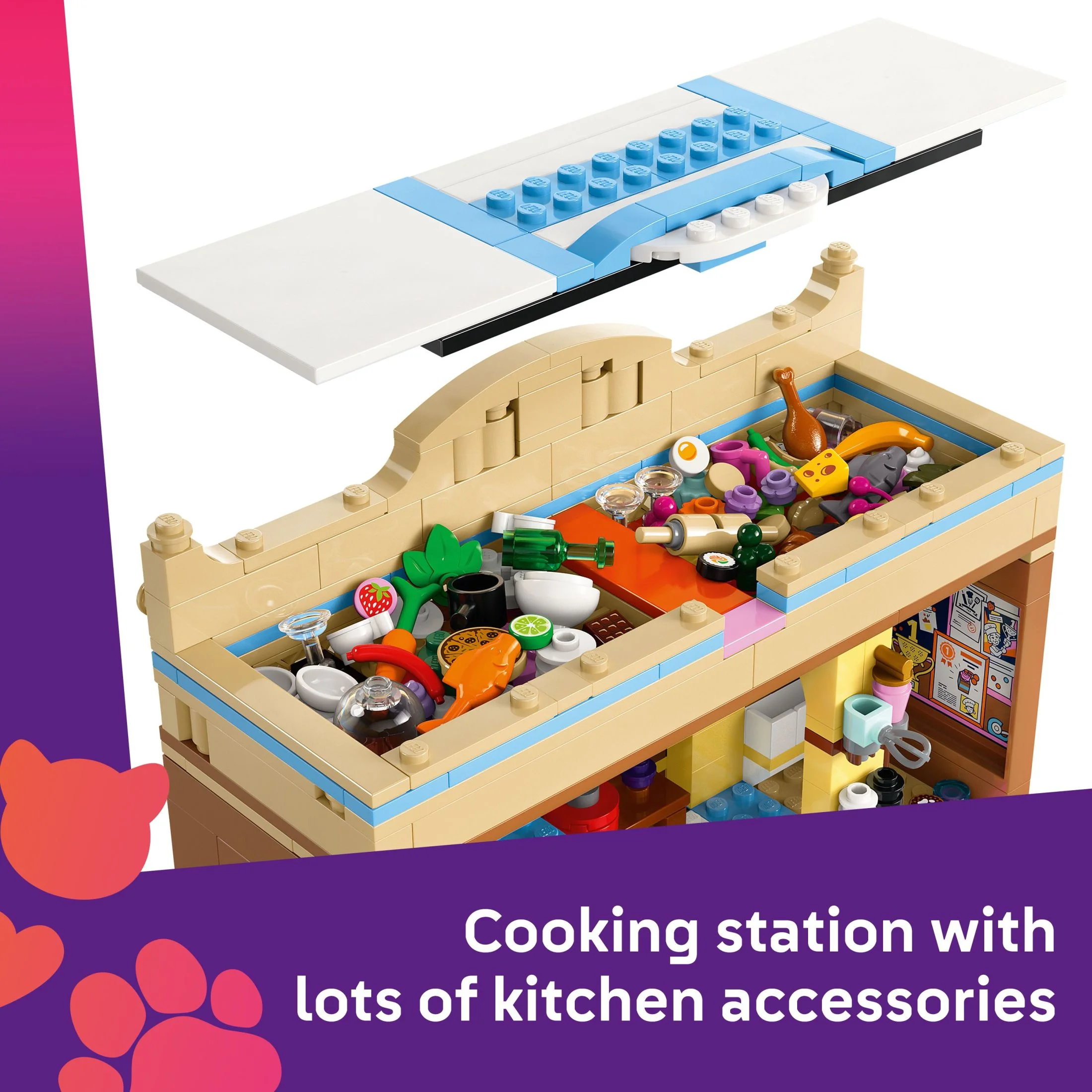 LEGO Friends Restaurant and Cooking School Toy Building Set - Restaurant Pretend Play Set for Kids, Girls and Boys, Ages 8+ - with 4 Minidolls, Cat Figure, and Scooter - Birthday Gift Idea - 42655 - Image 2