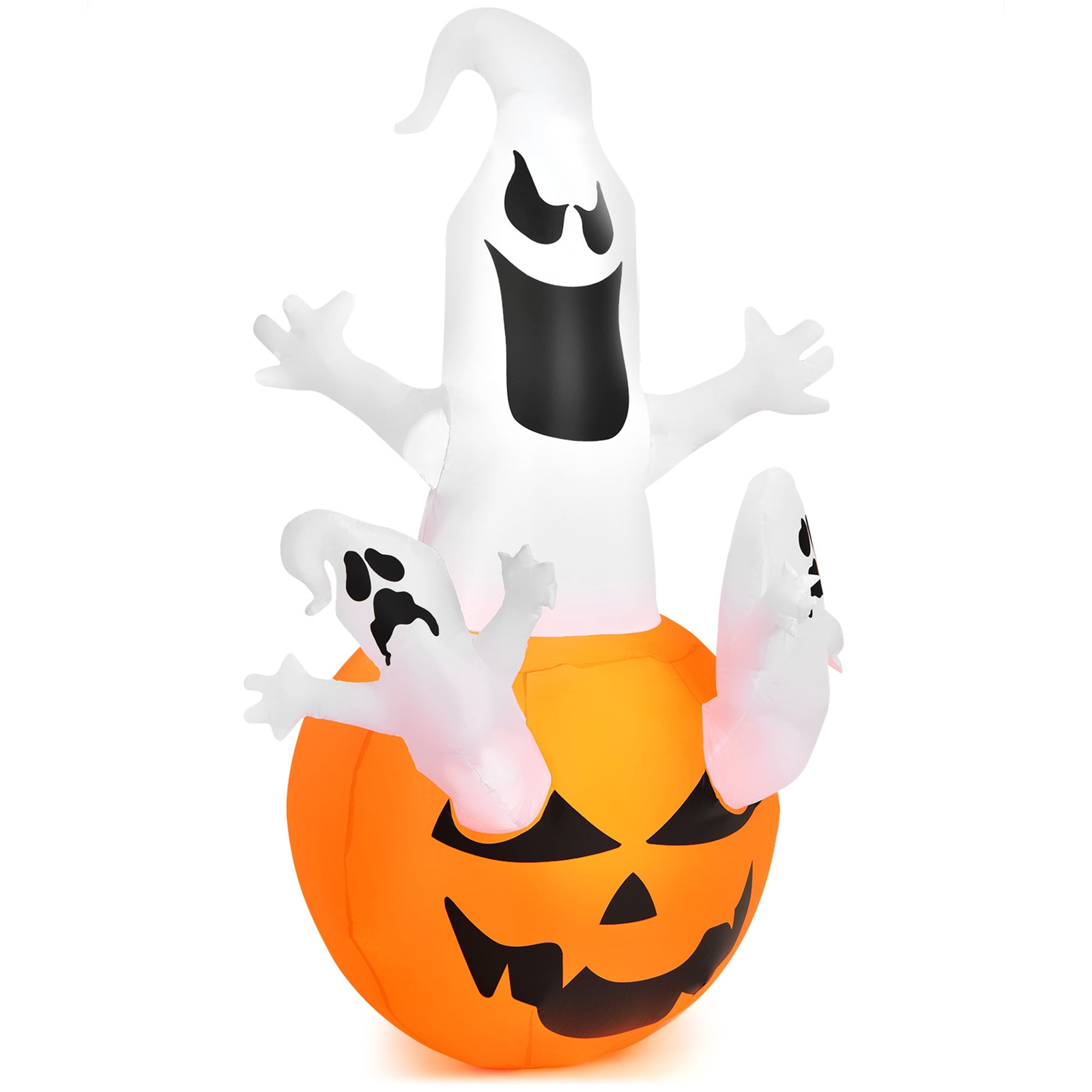 Gymax Ghost in Pumpkin Halloween Yard Inflatable, with Built-in LED Lights 6' - Image 3