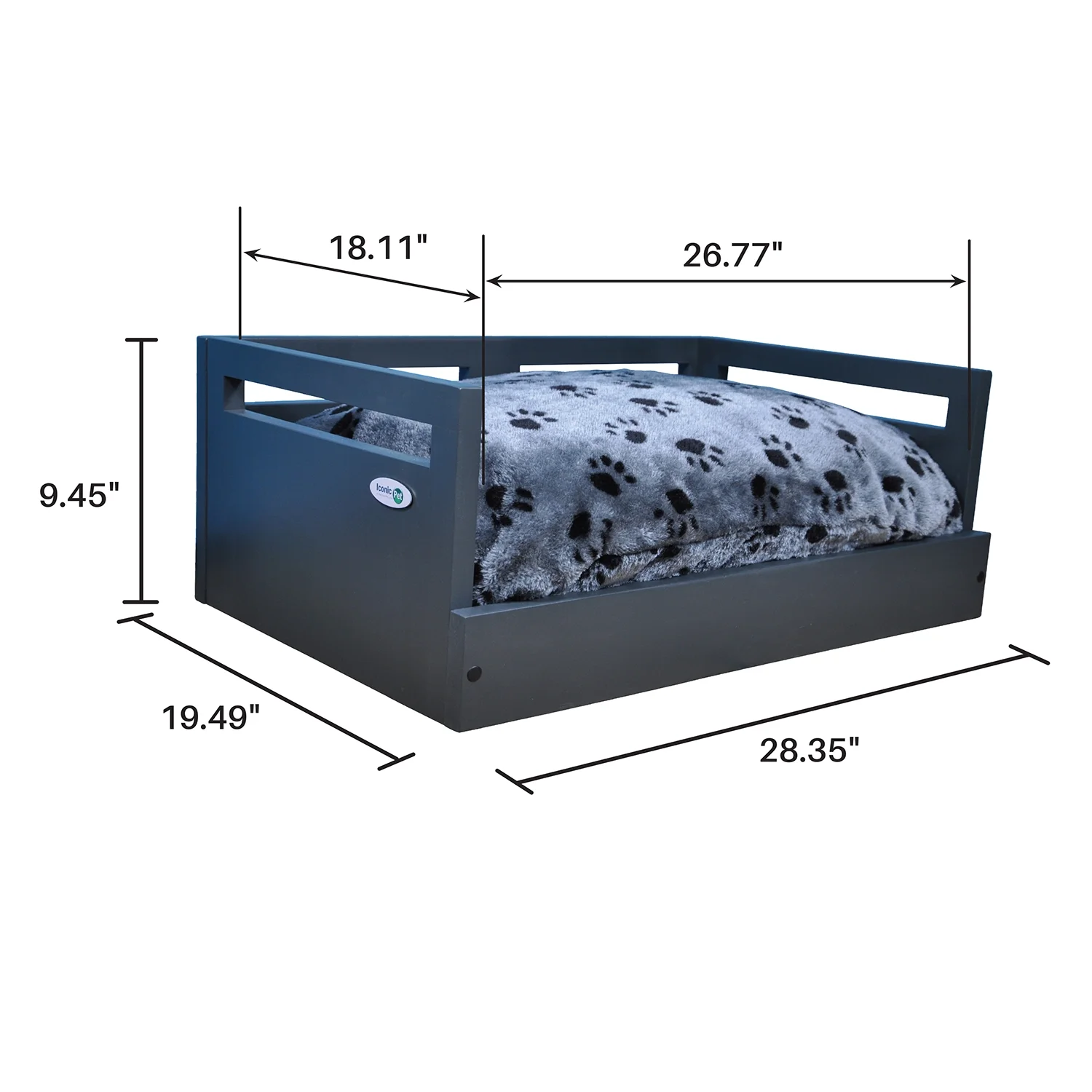 Wooden Pet Bed with Removable Cushion - Charcoal Gray - Medium - Image 5