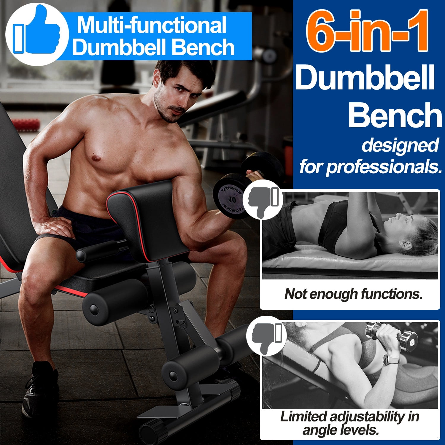 Adjustable Weight Bench, 7 Positions Foldable Workout Olympic Bench Press Includes Resistance Bands, Maximum Weight 780 Lbs. - Image 4