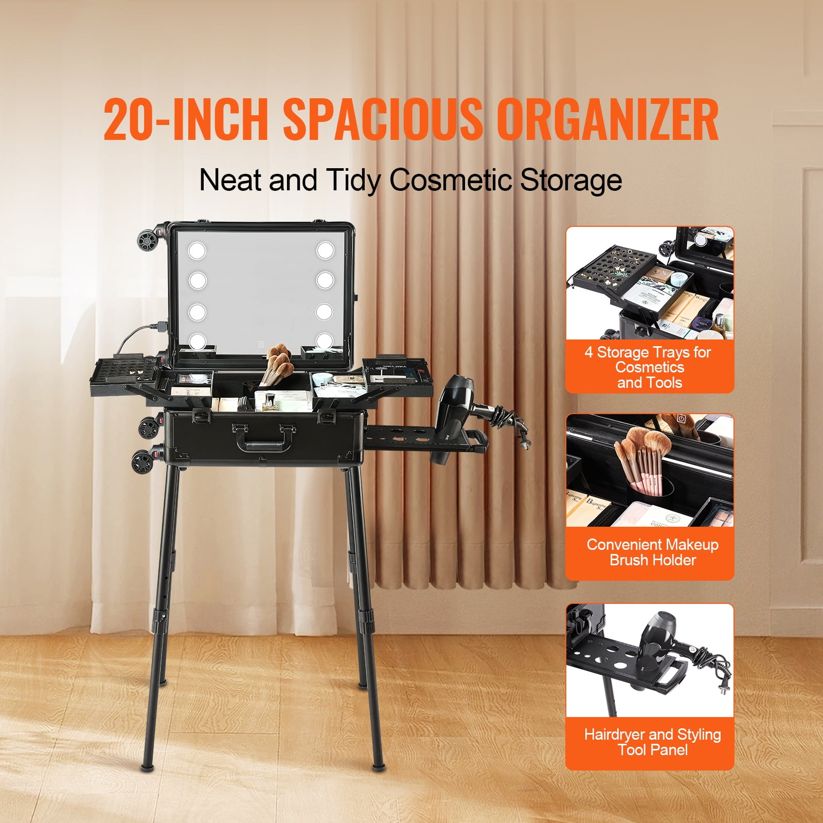 KFFKFF Professional Rolling Makeup Train Case Cosmetic Storage Free Standing - Image 6