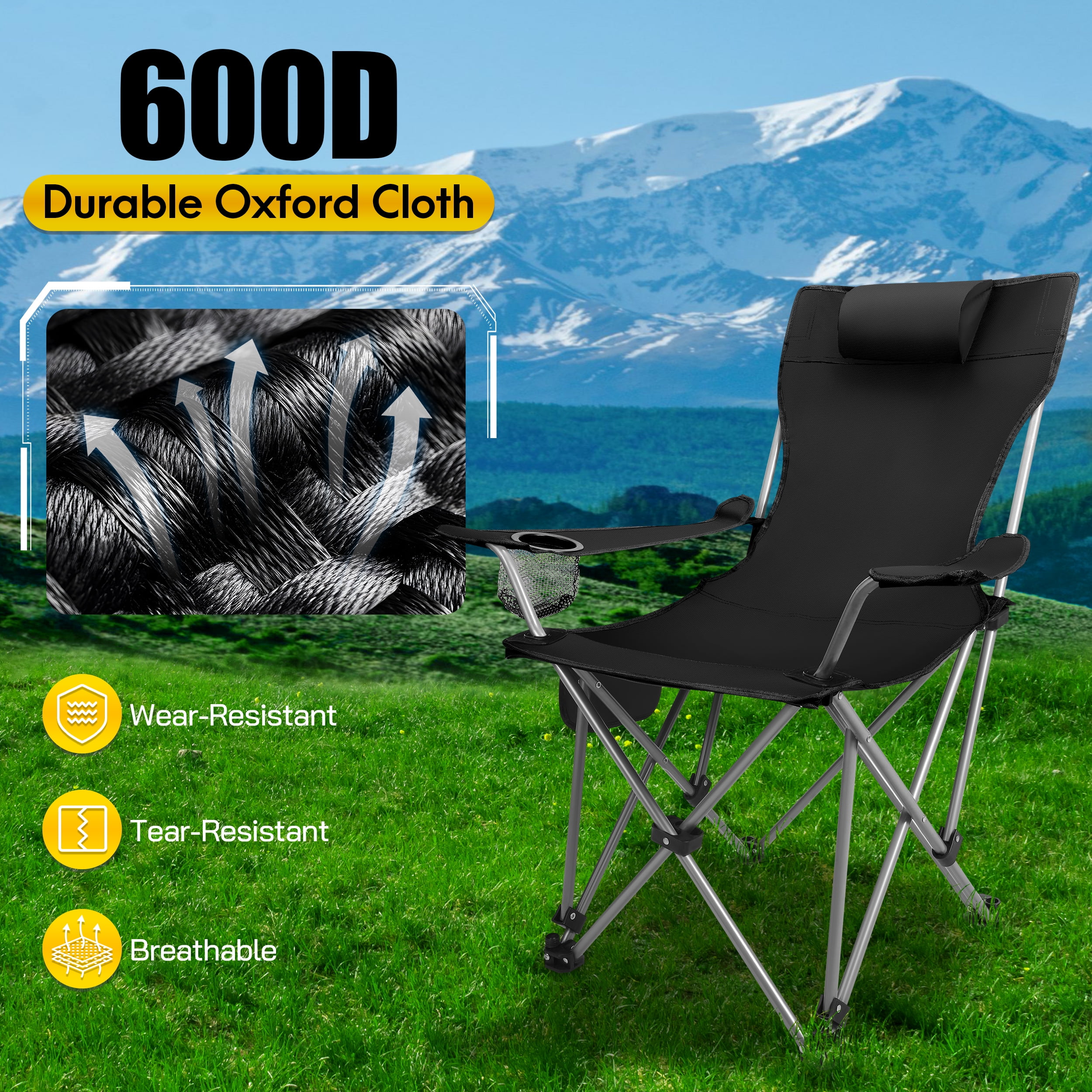 AMTPM Camping Chairs, Adjustable Folding Chairs 330lbs with Detachable Footrset for Camping Hiking Gardening Travel Beach Picnic, Adult - Image 3