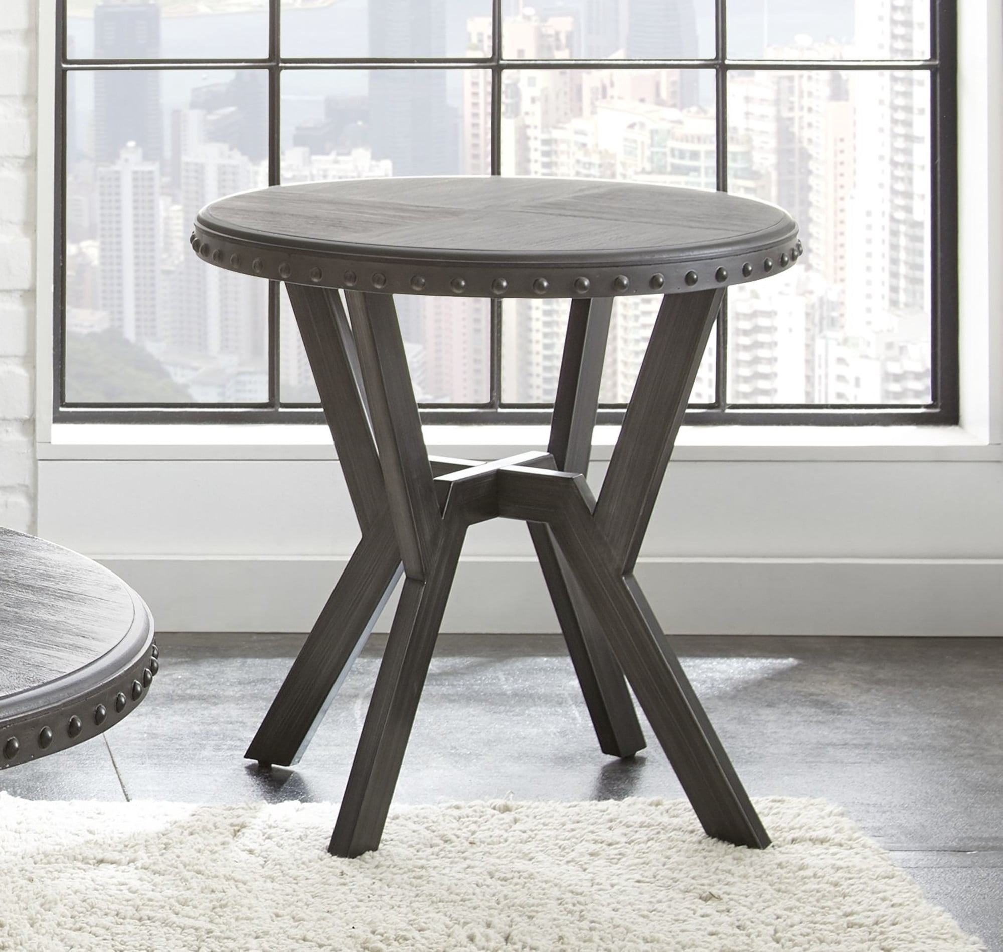 Steve Silver Alamo Indoor Industrial Wood and Nailhead 24" Height Round End Table, Gray - Image 6