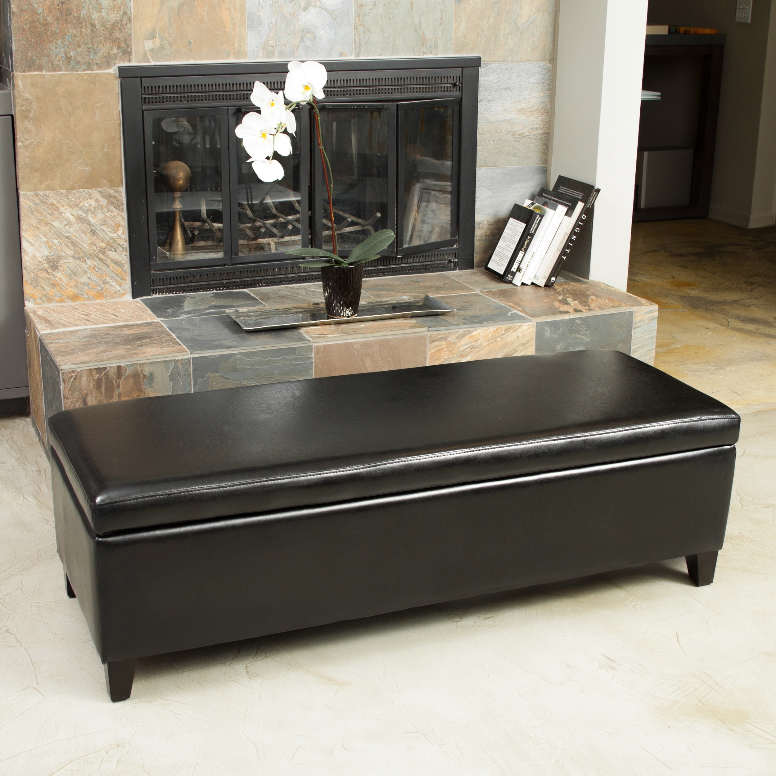 Noble House Farmer Bonded Leather Storage Ottoman Bench, Black - Image 2