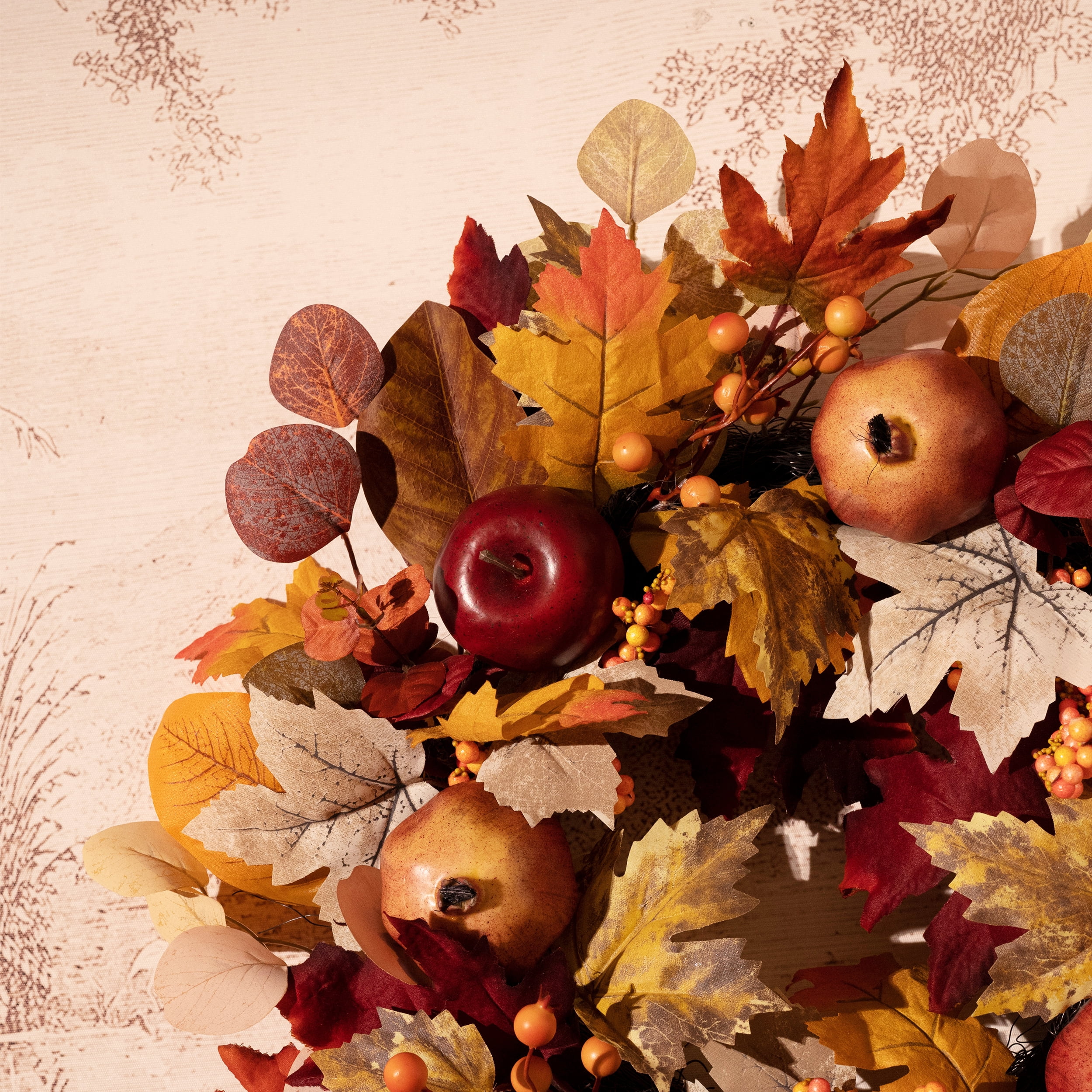 Valery Madelyn 24 Inches Pre-Lit Fall Wreath Lighted Thanksgiving Wreath with Pomegranate & Apple Fall Wreath for Front door Indoor Fireplace Farmhouse - Image 10