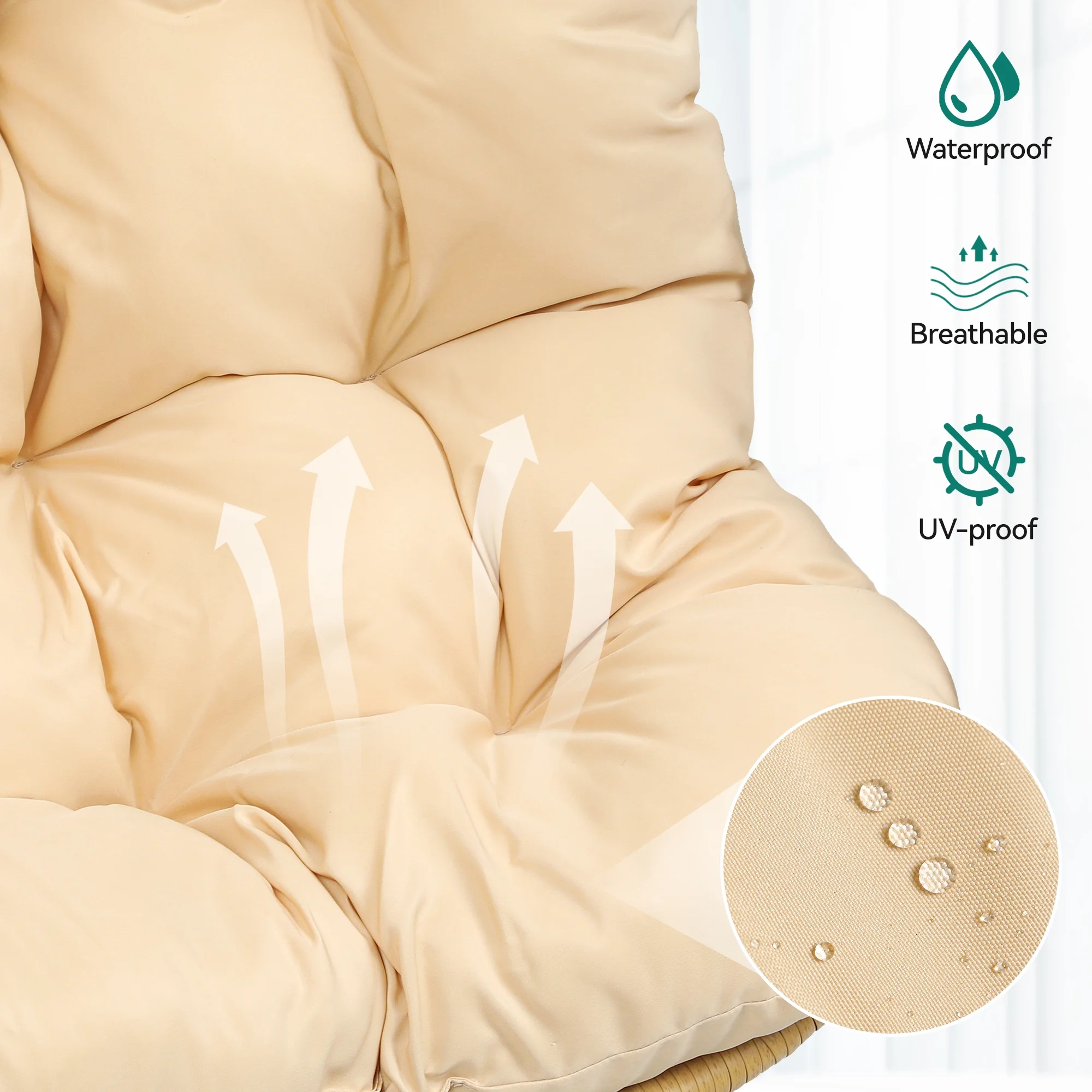 Dextrus Outdoor Wicker Egg Hammock Chairs Indoor with Steel Stand for Patio, Bedroom, Garden and Balcony, Beige - Image 5