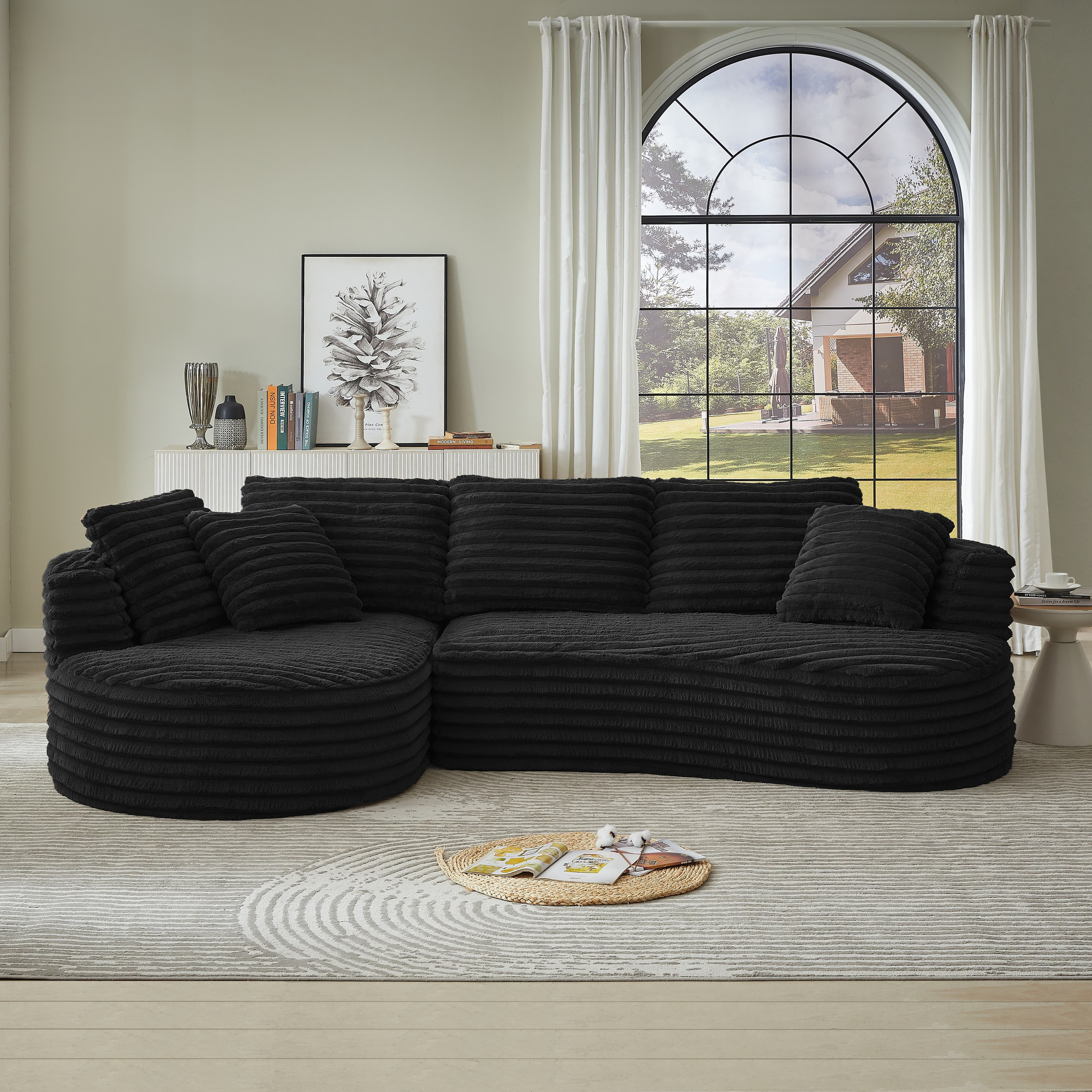 MAYEERTY Corduroy Curved L-Shape Oversized Sectional Sofa, Minimalist Luxury Sleeper Couch for Apartments, 121"W x 66"D x 35"H - Image 5