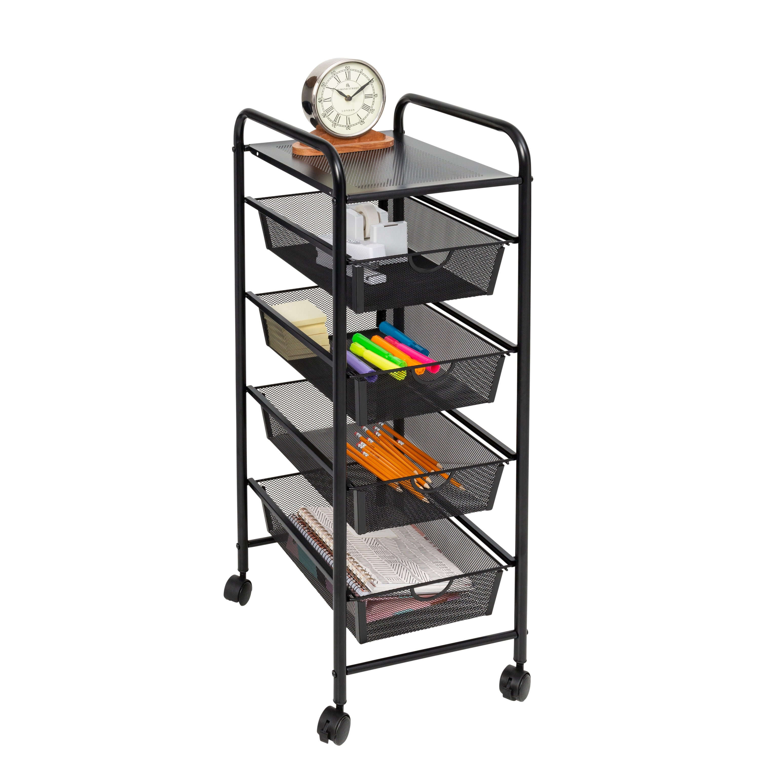 Honey-Can-Do 5-Tier Metal Rolling Storage Cart with Lockable Wheels, Black - Image 8