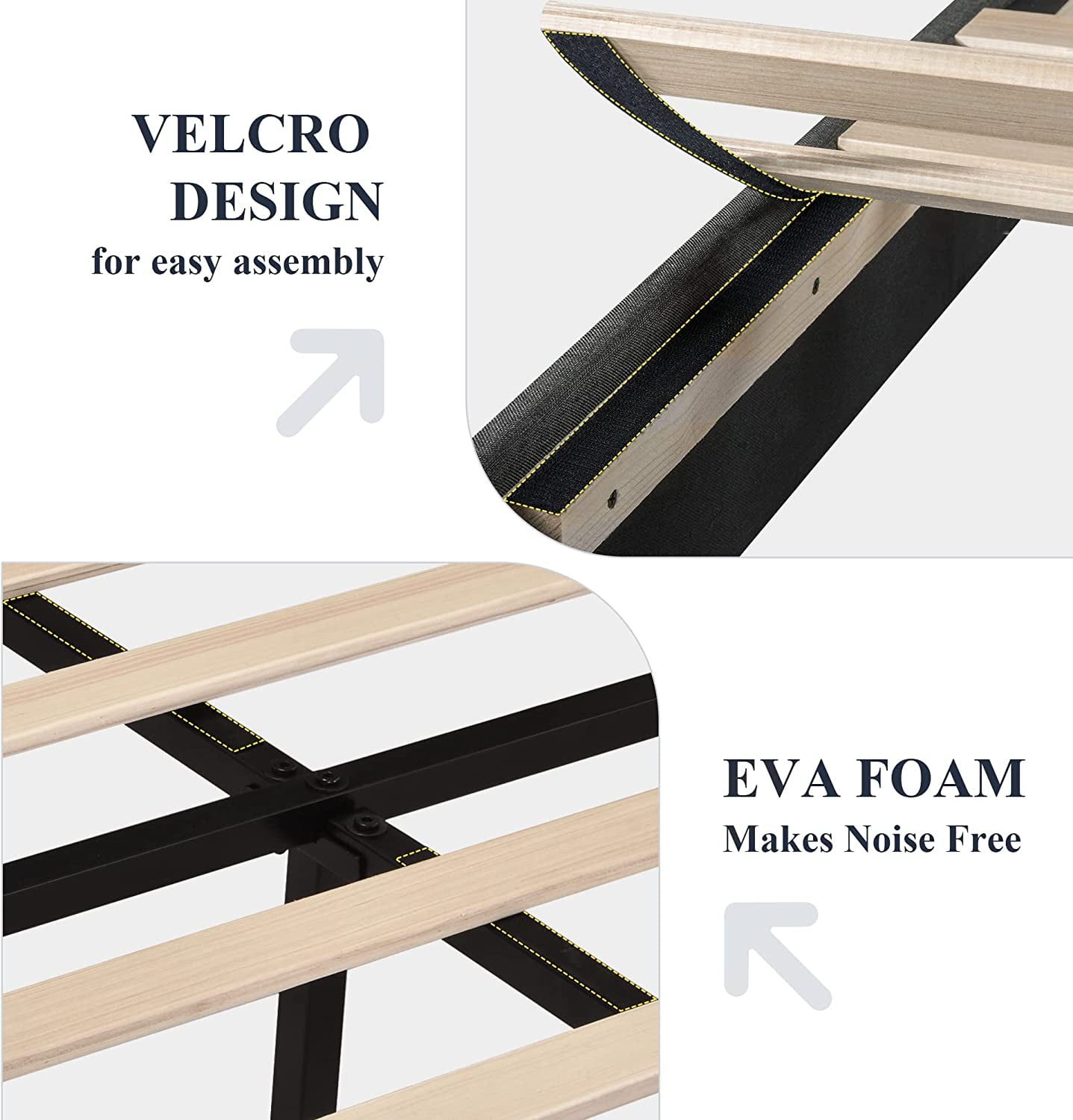 Allewie Queen Size Platform Bed Frame with Fabric Upholstered Headboard, No Box Spring Needed, Dark Grey - Image 3