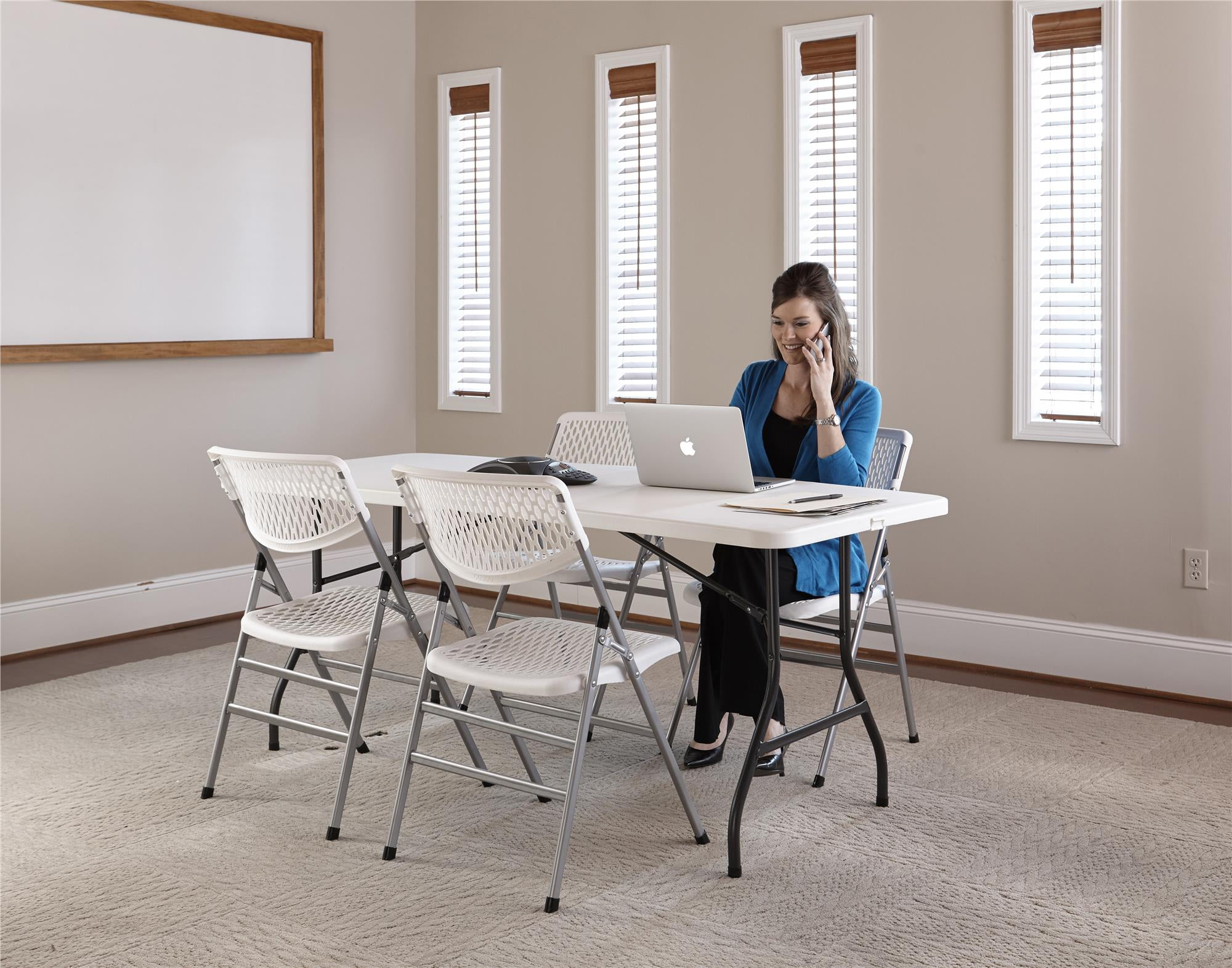 COSCO Commercial Plastic Mesh Folding Chairs, 4-Pack, White - Image 6