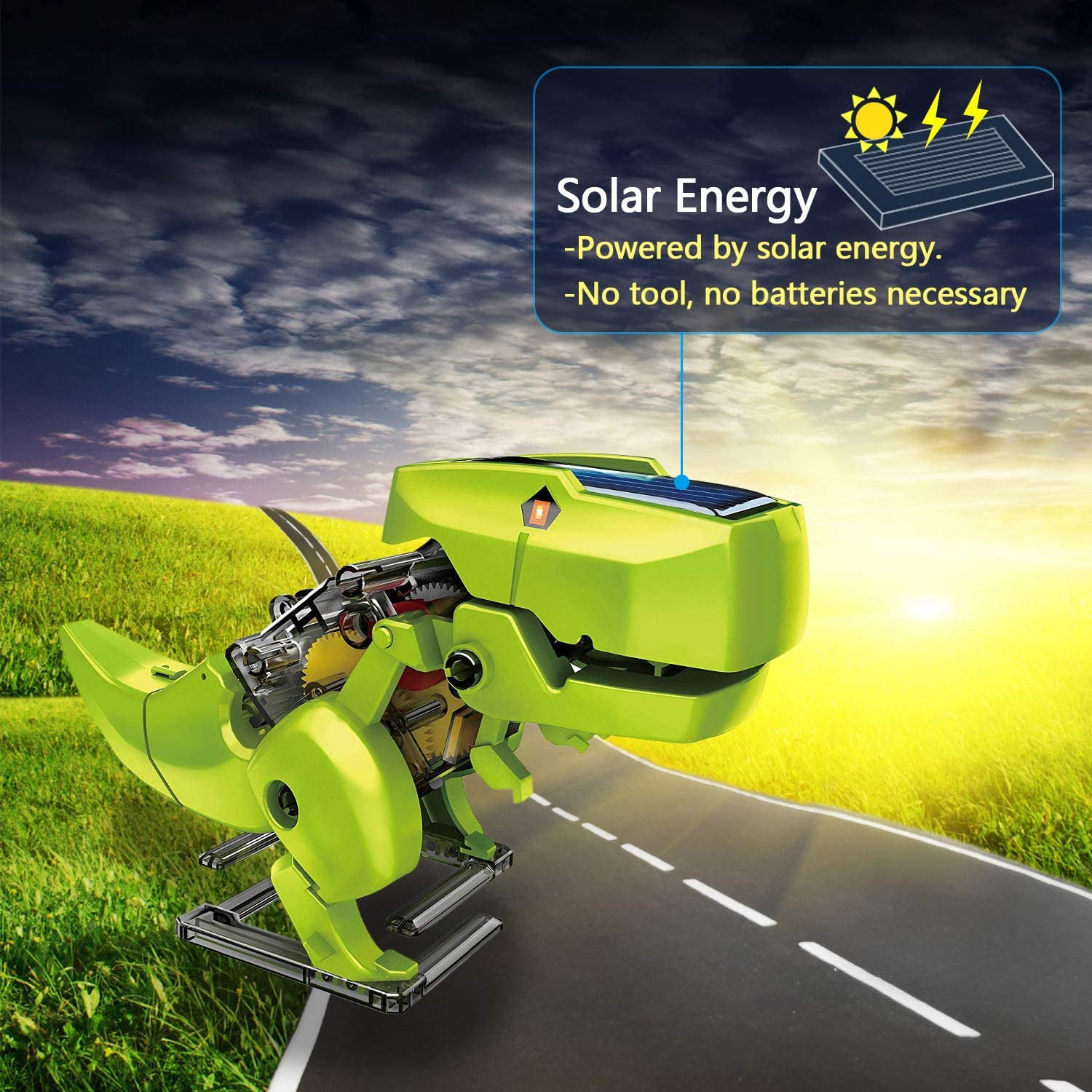 CEDQ Educational STEM Toys, 3-in-1 Solar Robot Dinosaur Kit, DIY STEM Dinosaur, Insect Unicorn, Drilling car Toys, Science Kit for Kids 8-12 Years Old Gifts, Build a Robot DIY Toys, Green - Image 8