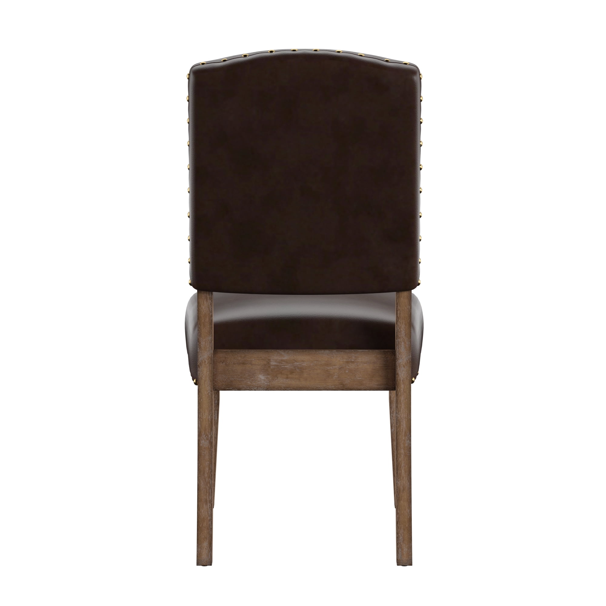 Weston Home Nailhead Upholstered and Wood Dining Chair, Set of 2, Brown Faux Leather - Image 3