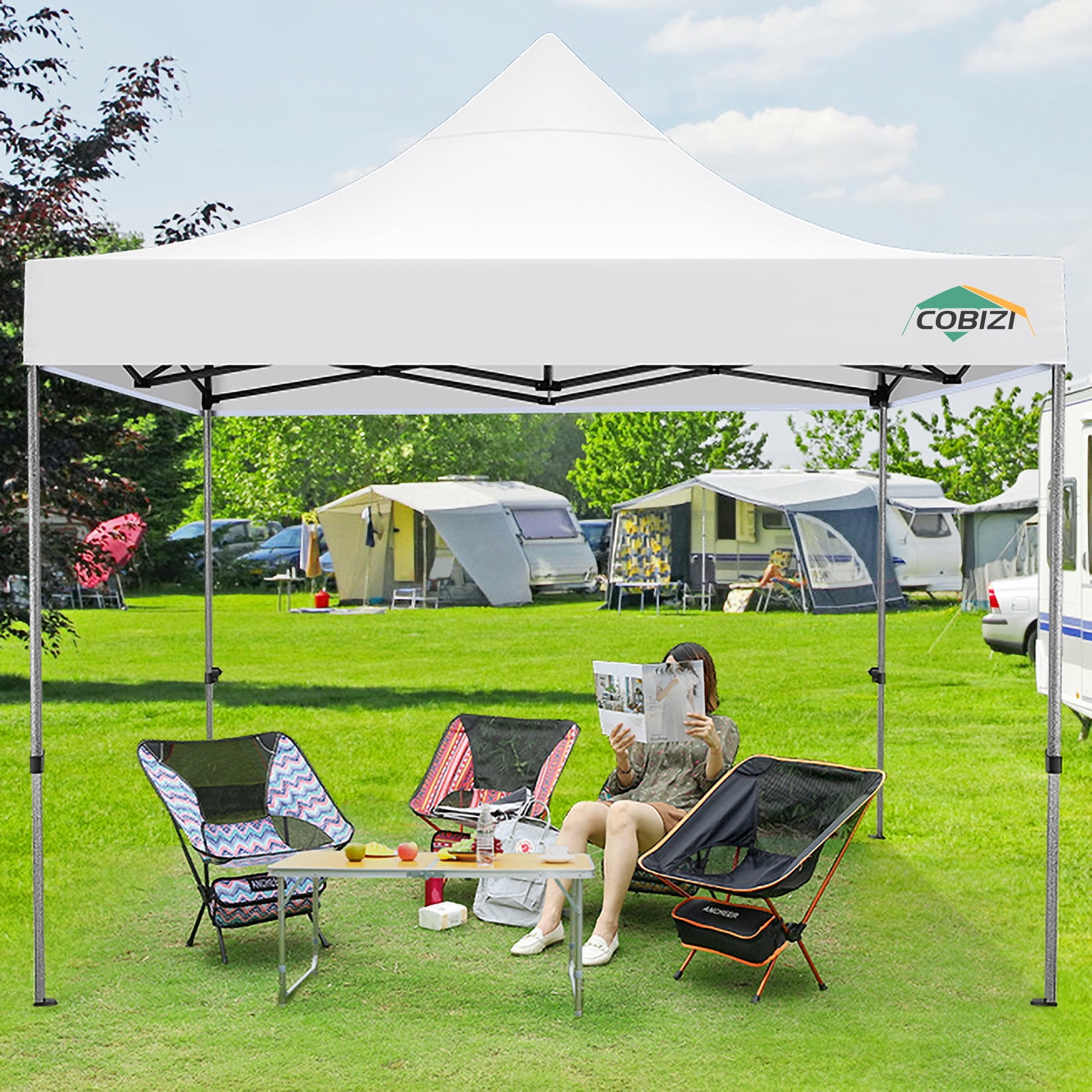 COBIZI 10x10 Heavy Duty Pop-up Canopy Tent for Outside, UPF 50+ Waterproof and Instant Outdoor Shelter, Outdoor Canopy for Beach,Party,Camping with Rope,Stake and Carrying Bag,White(Frame Thickened) - Image 4