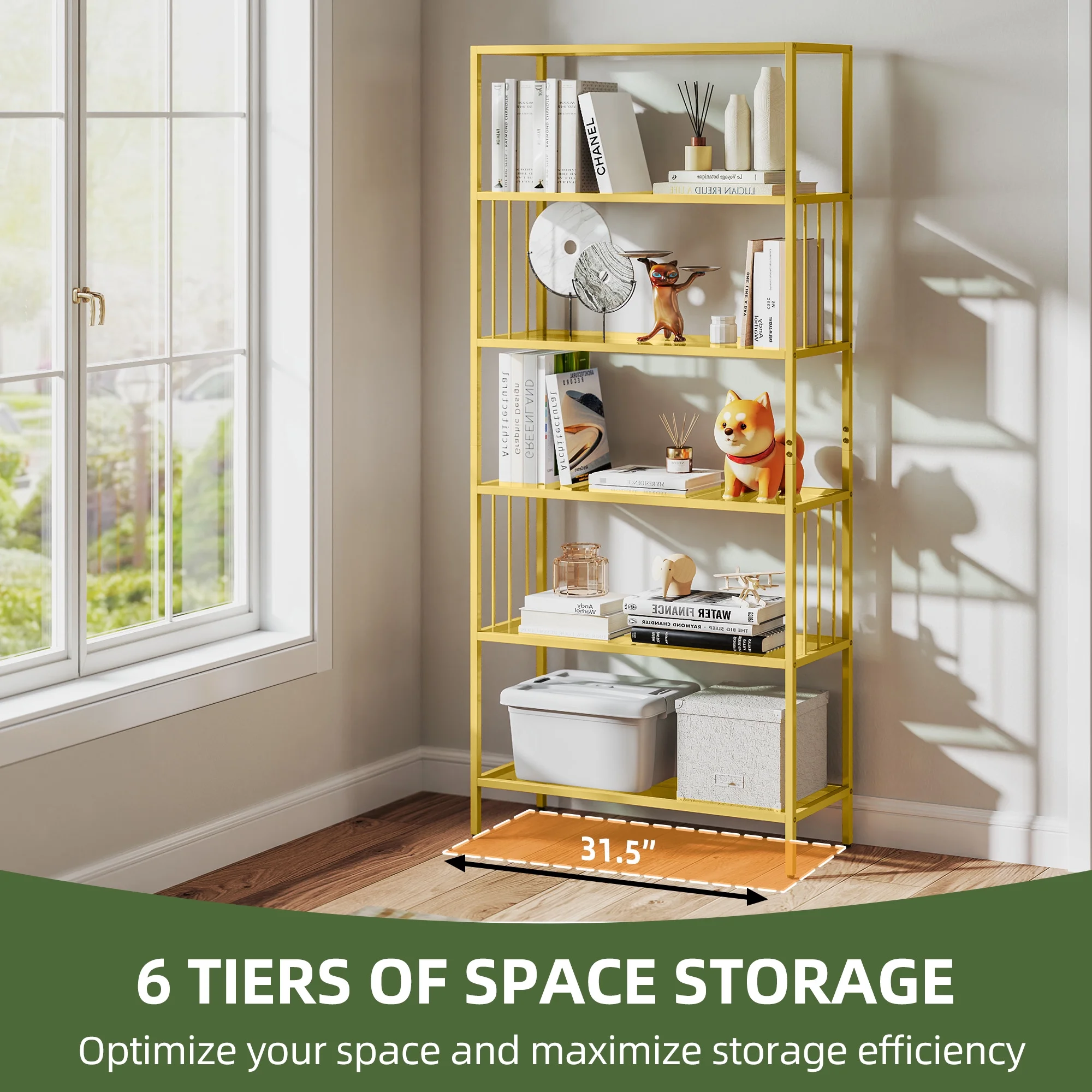 Uforic 6-Tier Gold Bookshelf, Modern Free Standing Storage Shelf with Metal Frame, Display Shelving Unit for Living Room, Acrylic and Gold Finish, Gold - Image 2