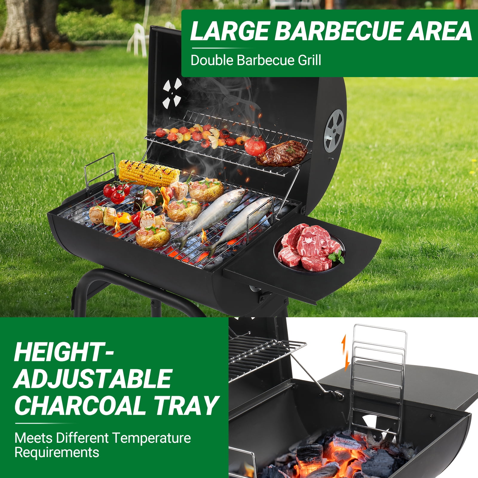 Zimtown BBQ Charcoal Grill Outdoor Barbecue Pit Smoker Grill Patio Backyard,Iron,Black - Image 7