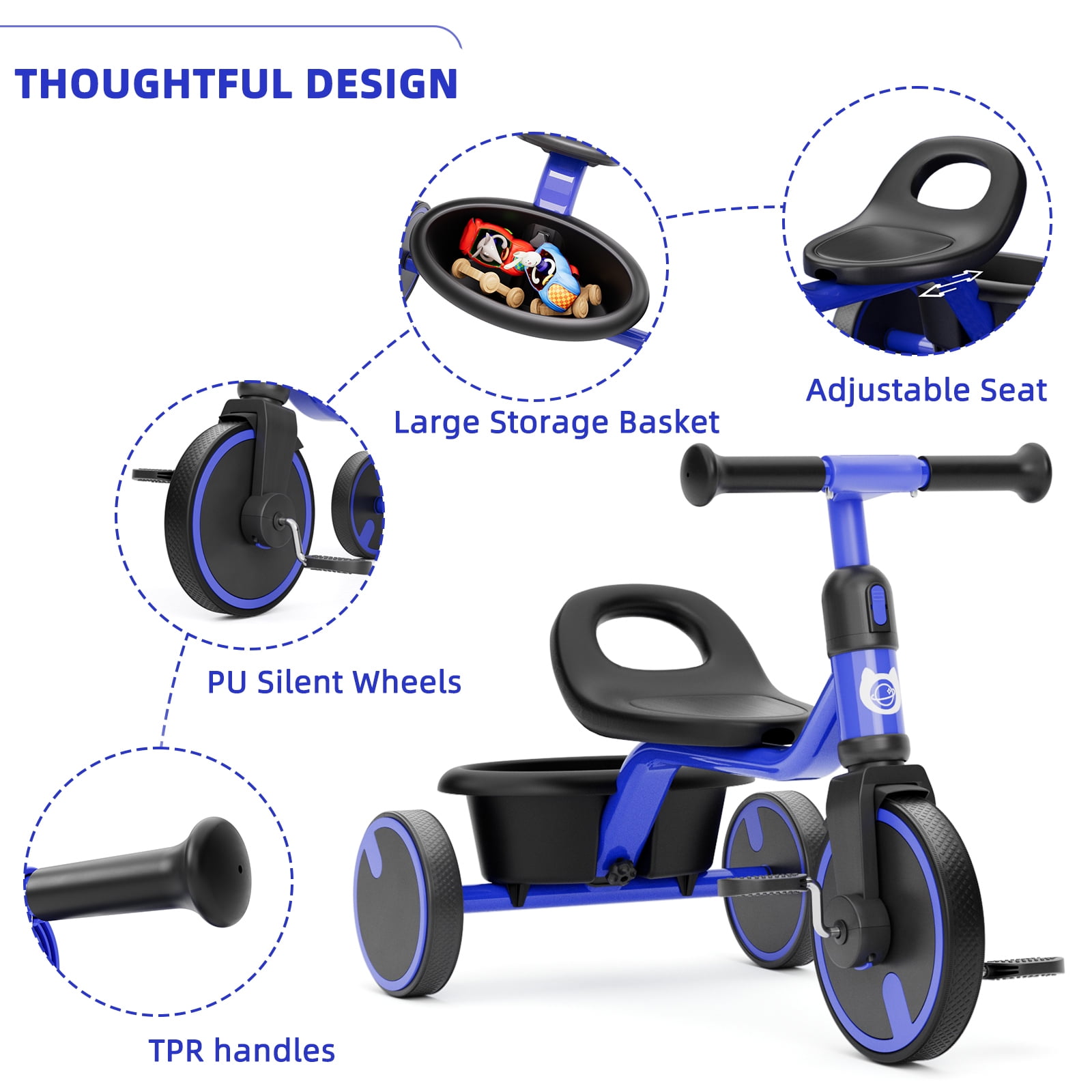 XJD 5-in-1 Toddler Bike for 1-4 Years Old Boys Girls Tricycles for Toddlers Kids Trikes for Balance Training Baby Bike Infant Trike,Blue - Image 5