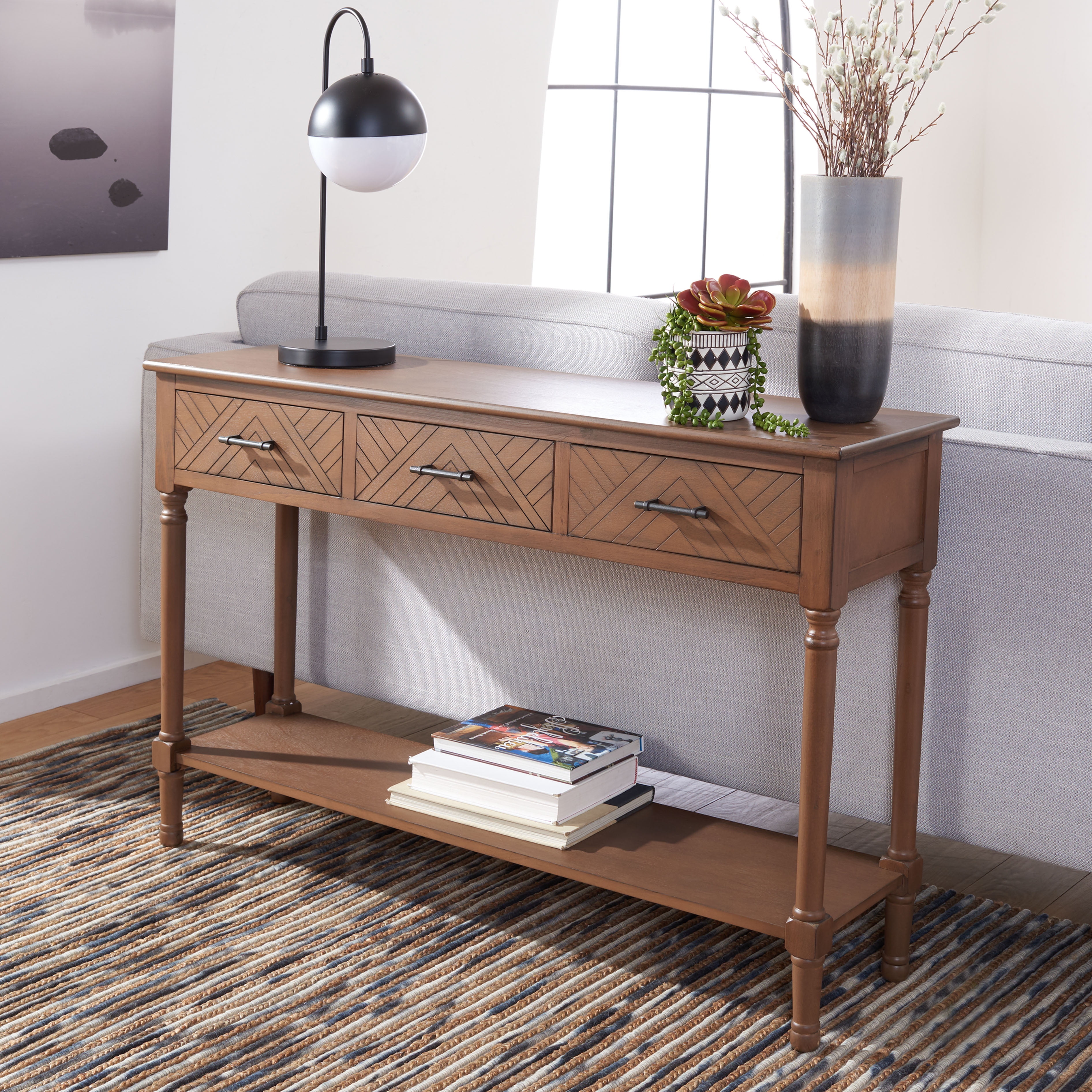 SAFAVIEH Peyton French Brown Wood Console Table with Drawer (47.3 in. W x 13 in. D x 29.5 in. H) - Image 7