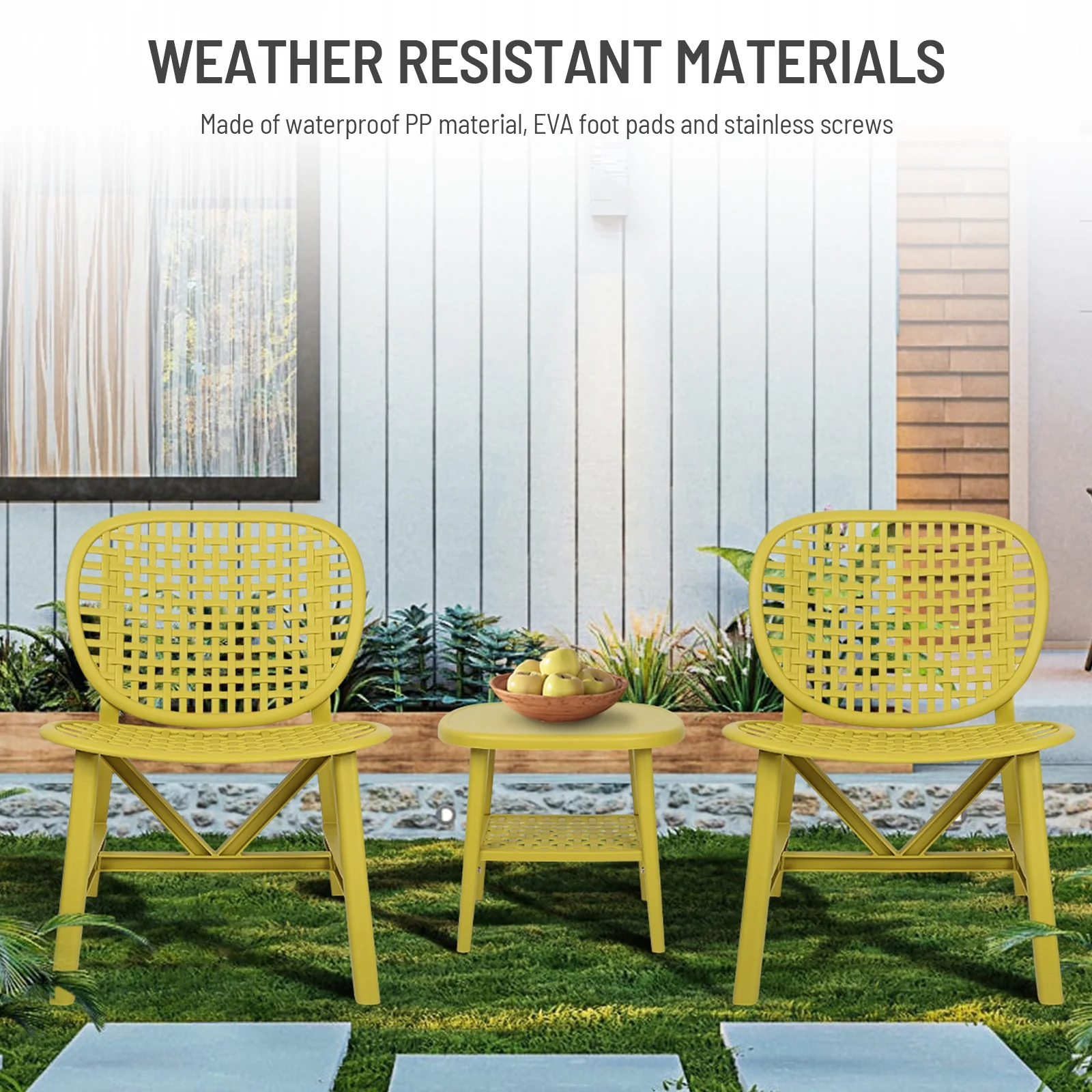 Aukfa 3 Pieces Outdoor Bistro Set - 3 Pieces Patio Conversation Set for Balcony Garden - Yellow - Image 2