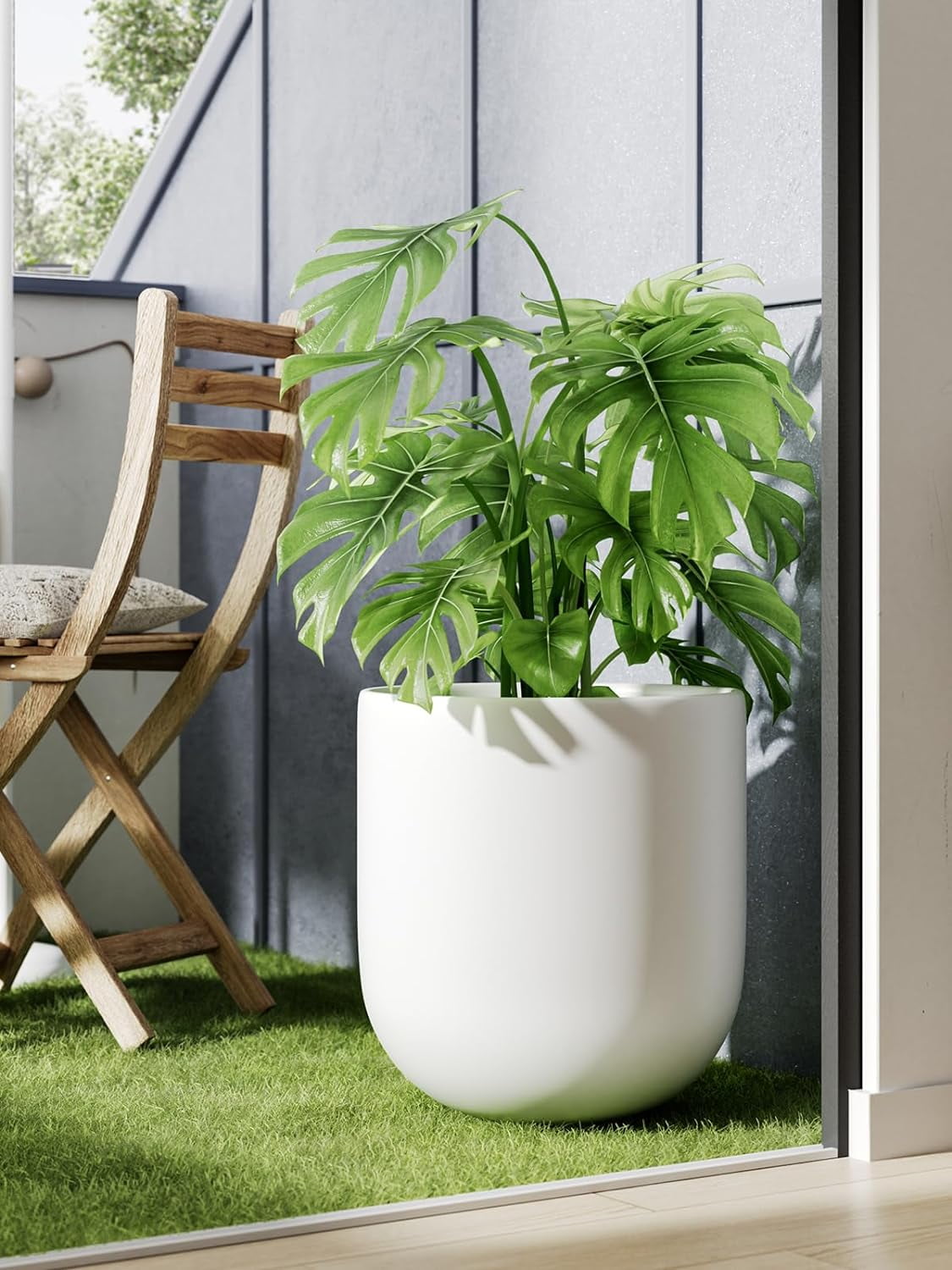 BEMAY 12" Ceramic Plant Pots, Large Flower Pots with Drain Holes& Plug Indoor Planter, White Outdoor Planter - Image 6