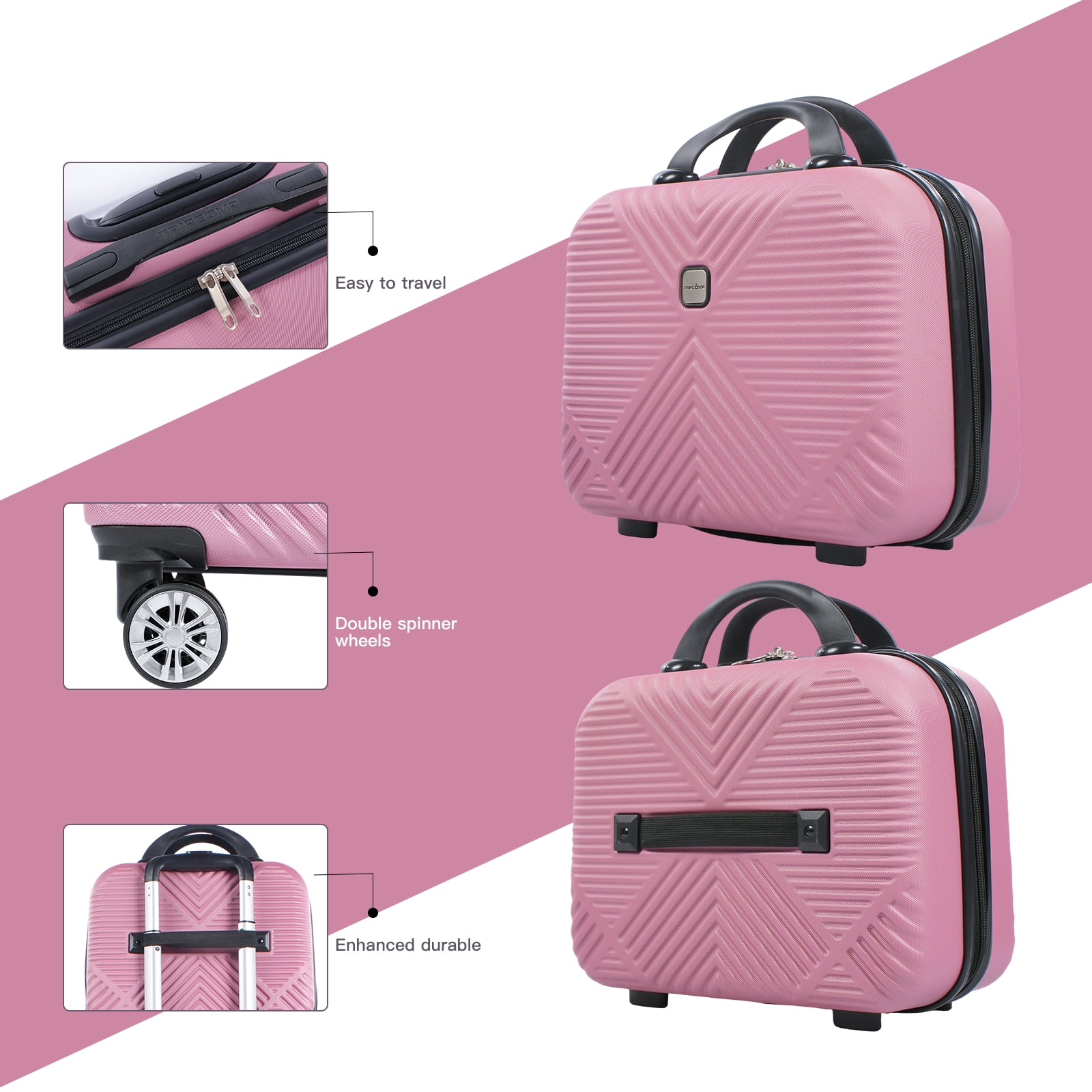 Tripcomp Luggage Sets 2 Piece Suitcase Set (14/20/)Hardside Suitcase with Spinner Wheels Lightweight Carry On Luggage(Pink) - Image 4