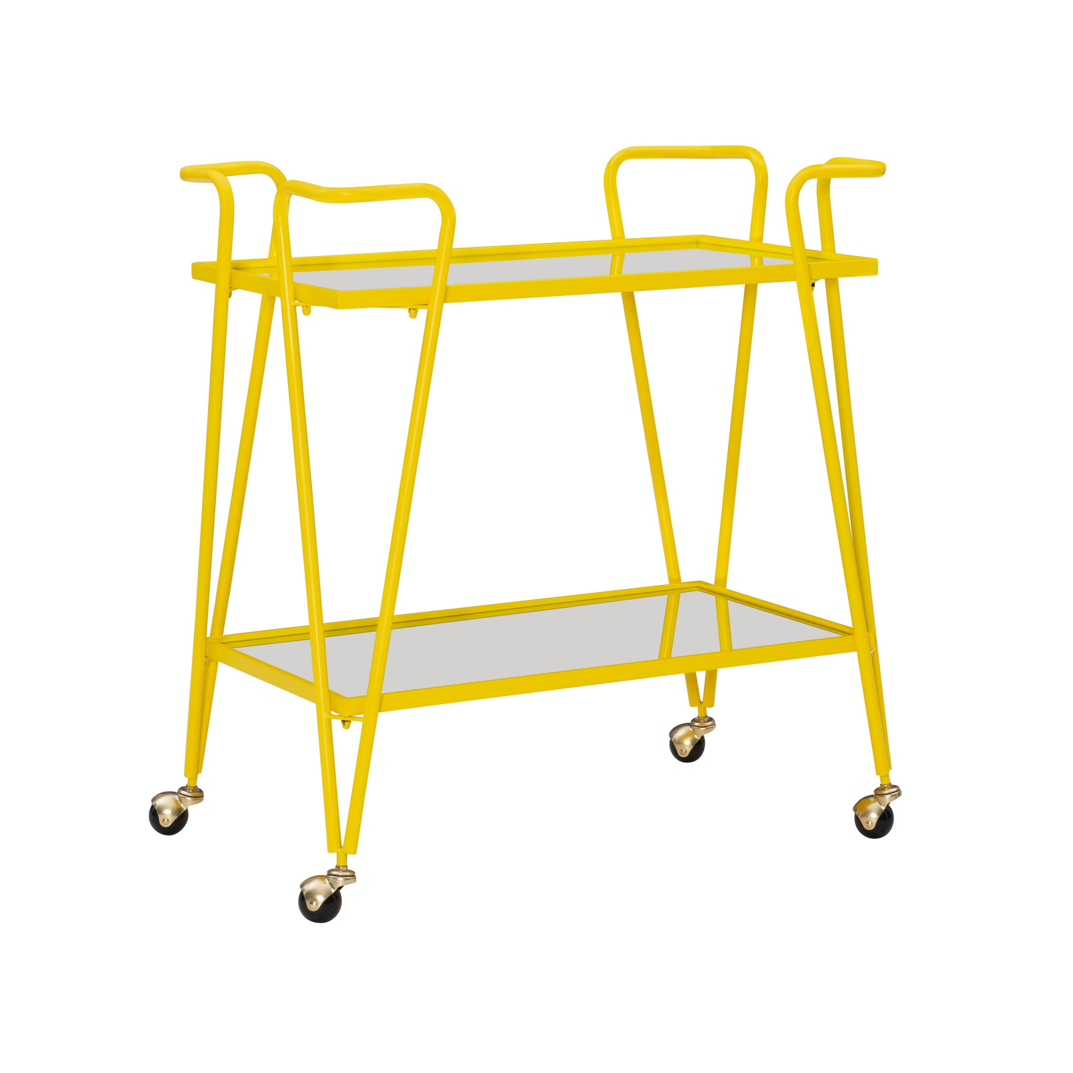 Linon Lawsonia 2-Tier Mid-Century Mobile Bar Cart with Mirrored Top, 32.5" Tall, 27 lb, Yellow - Image 4