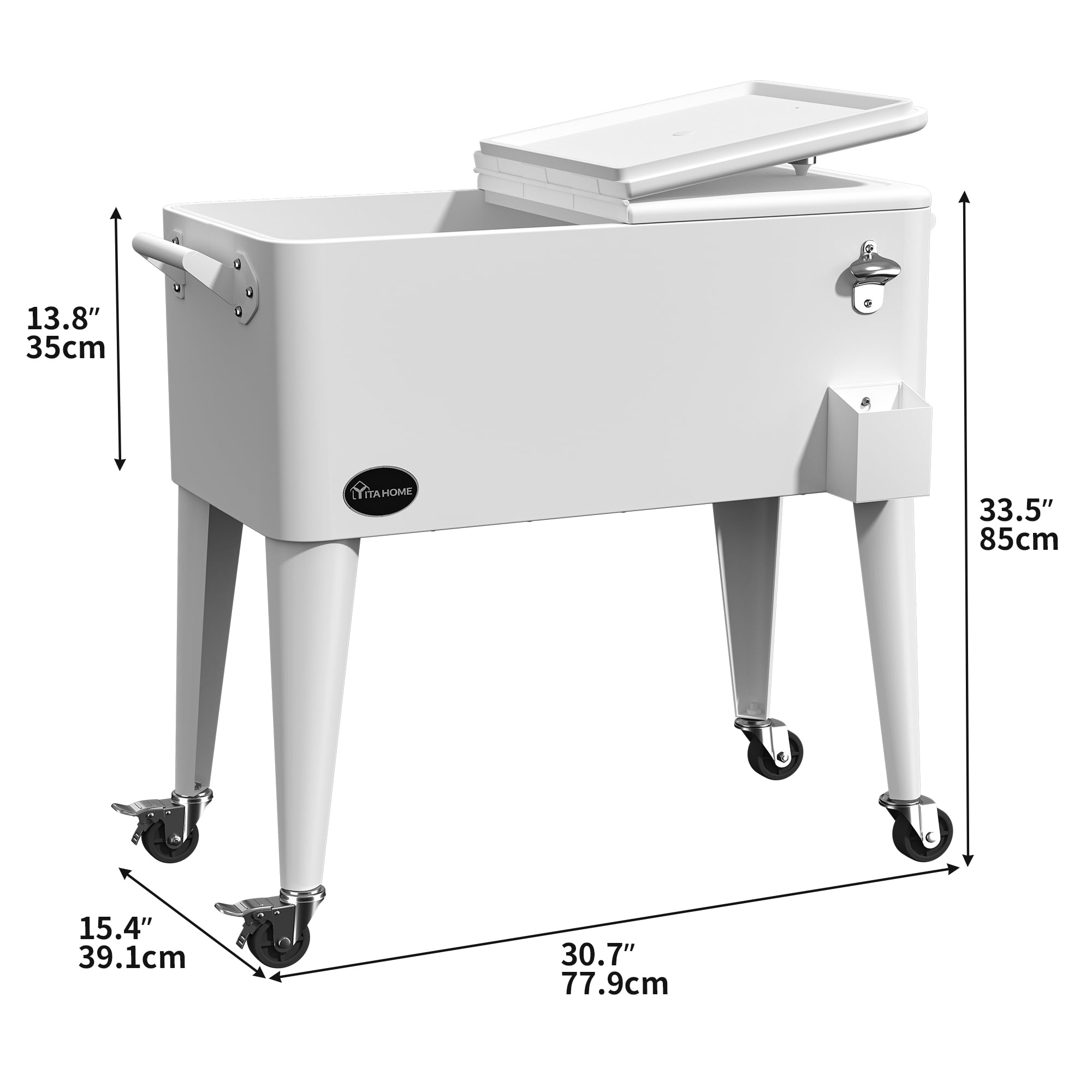 Dextrus 80 Quart OutdDextrus 80 Quart Outdoor Rolling Cooler Cart with Bottle Opener Drainage, White - Image 2